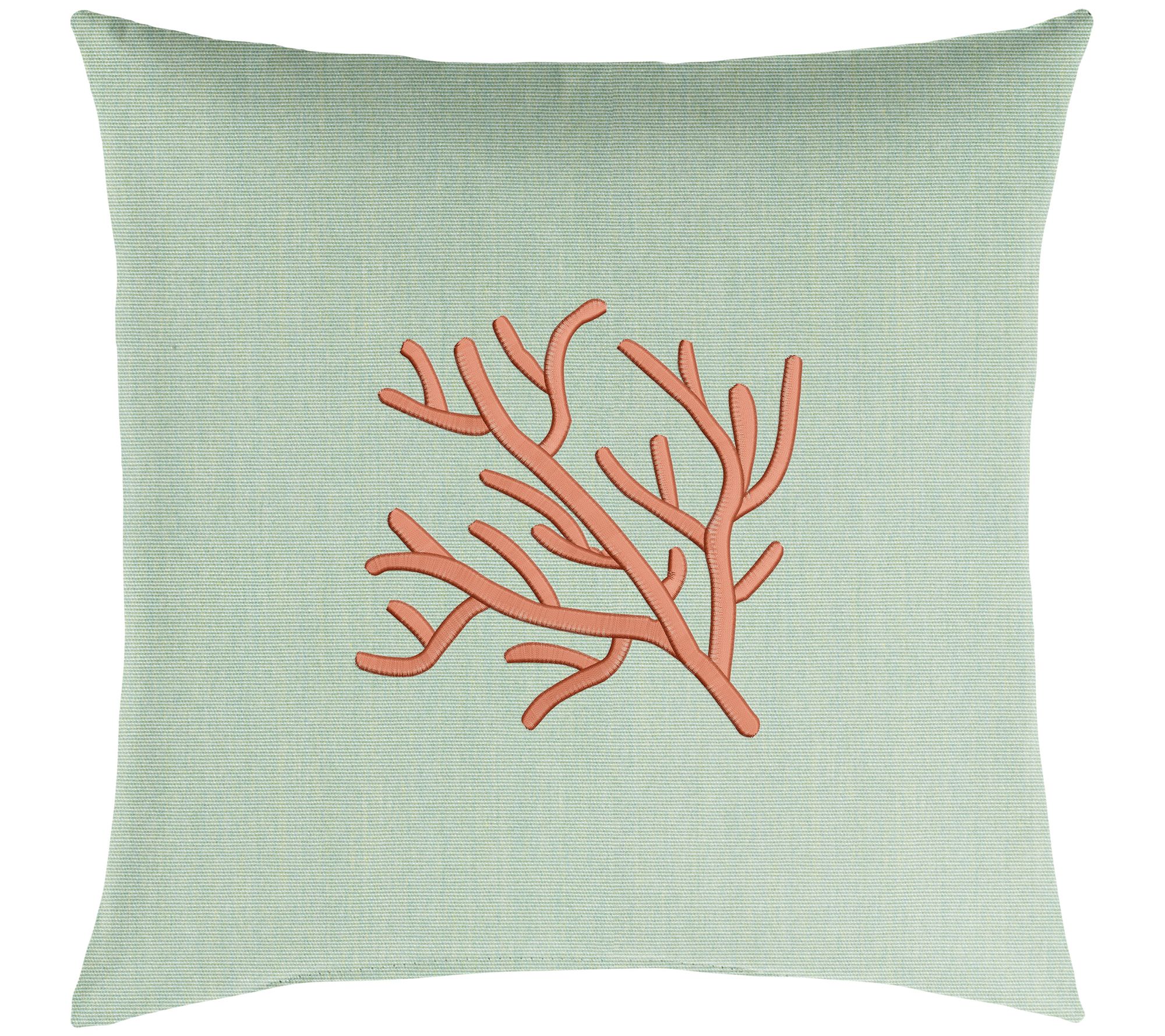 Coral discount embroidered pillow