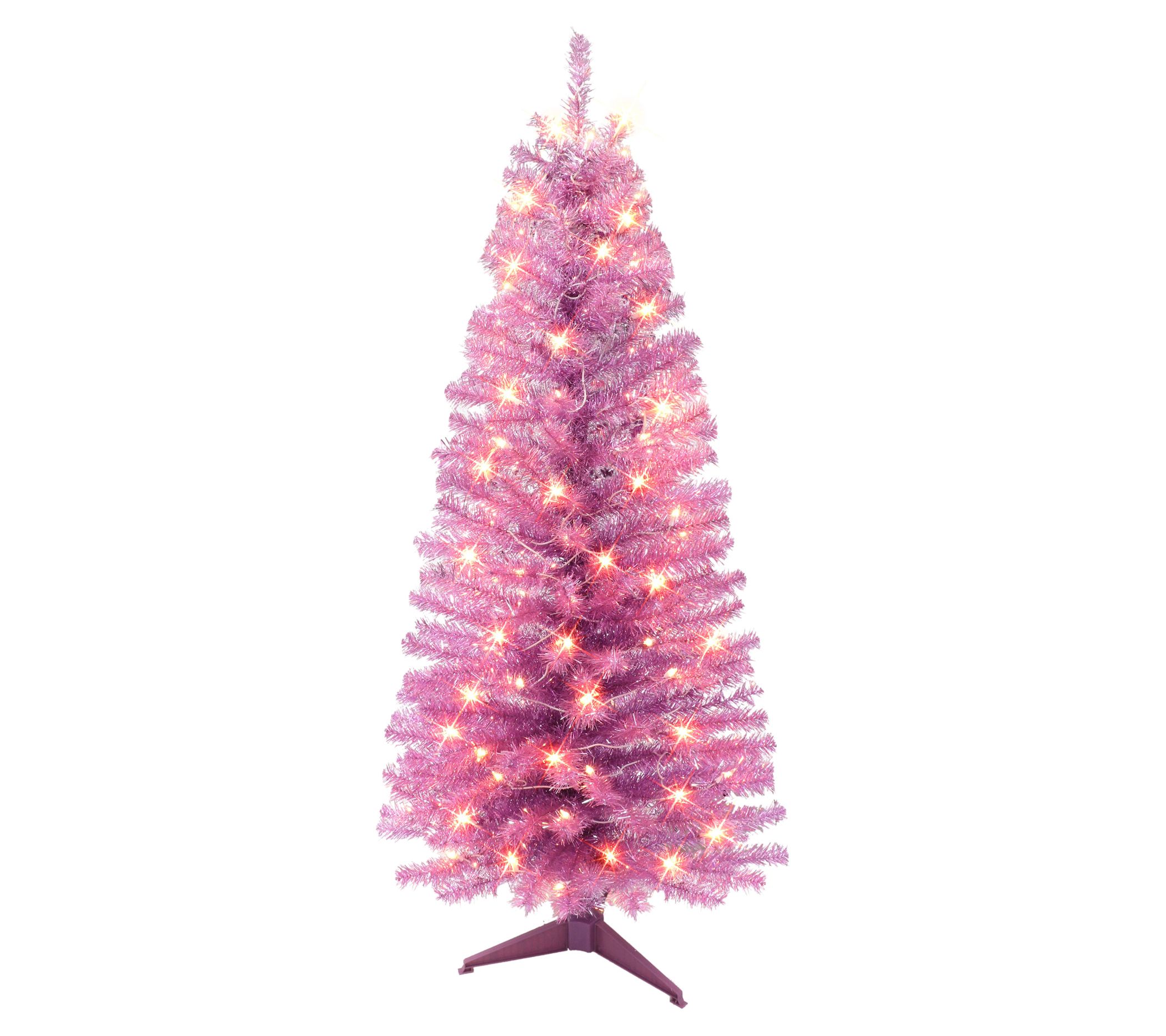 Puleo 4.5' Pre-Lit Pink Tinsel Tree