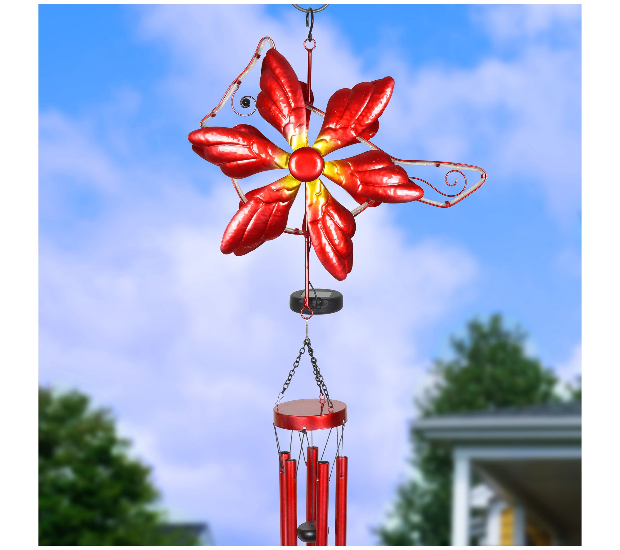 Exhart Solar Double Spinner Cardinal Wind Chime