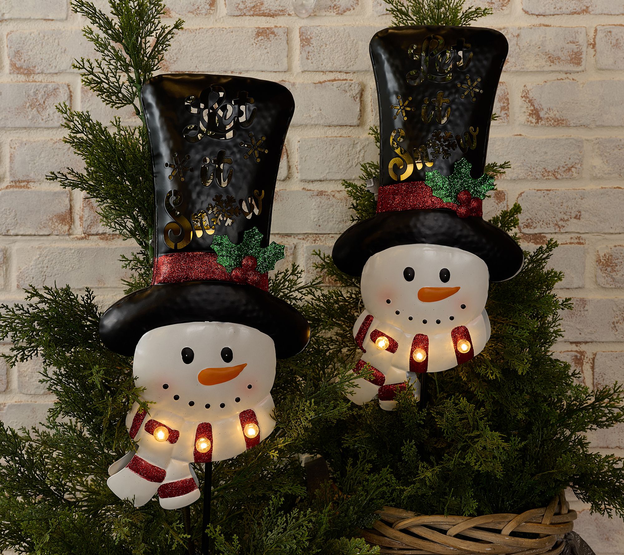 Kringle Express S/2 Metal Snowmen Pathway Stakes