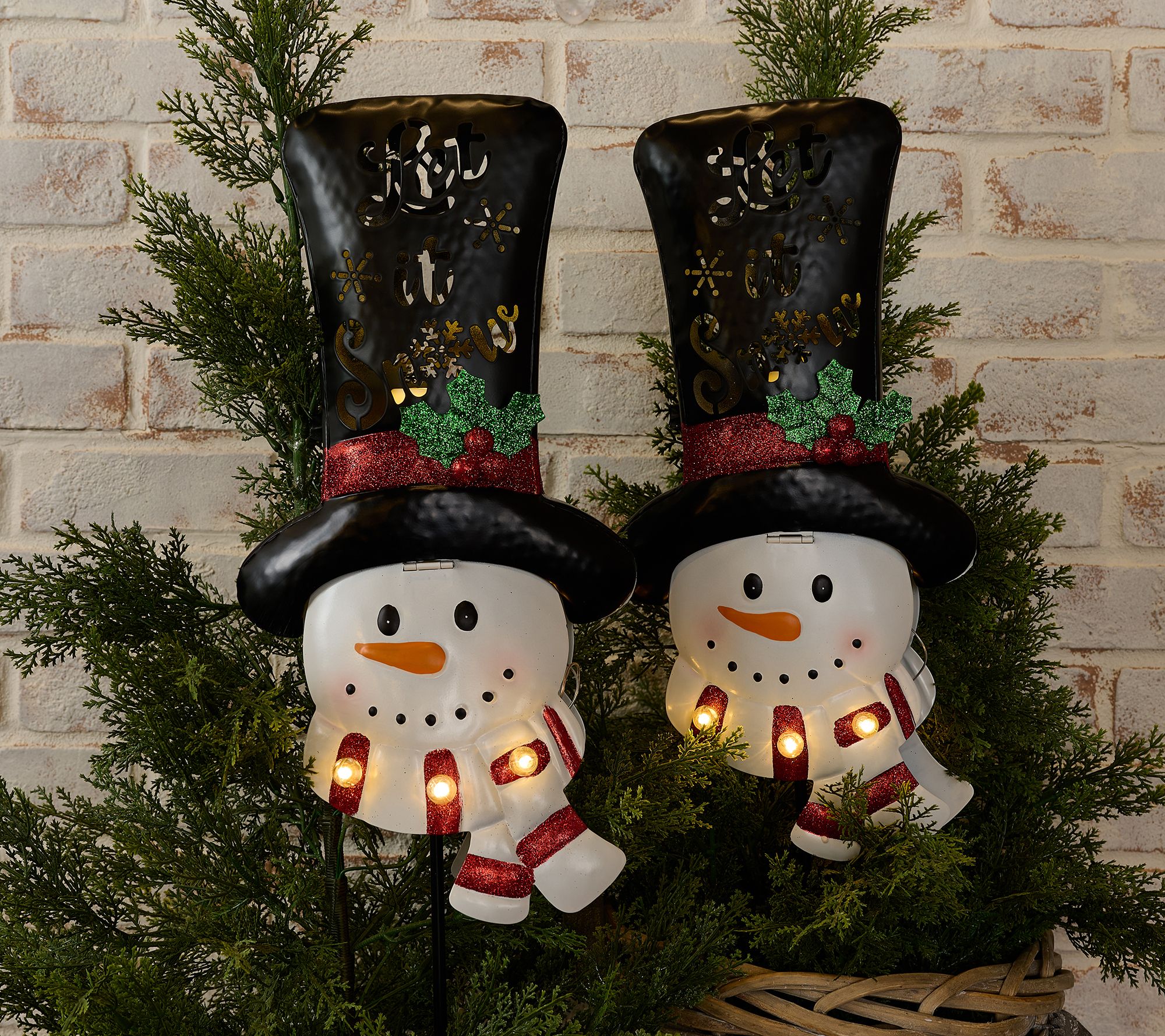 Kringle Express S/2 Illuminated Metal Snowmen Pathway Stakes - QVC.com