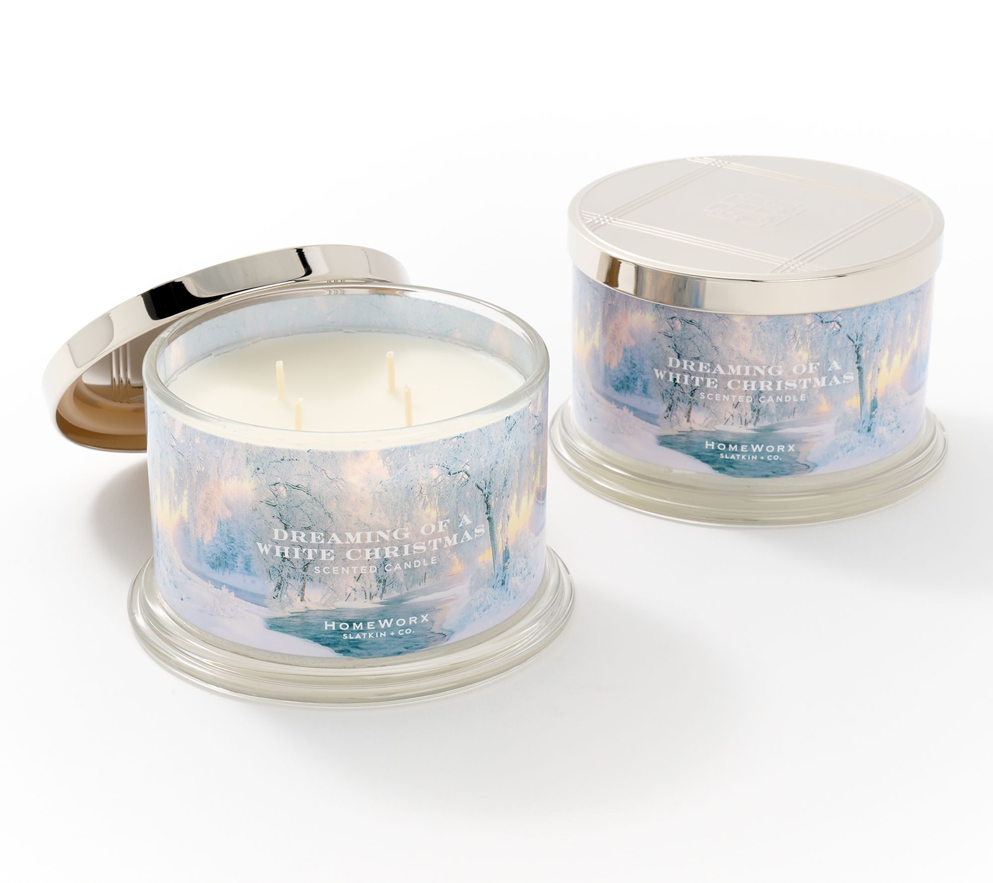 HomeWorx by Slatkin + Co. S/2 18oz White Christmas Candles