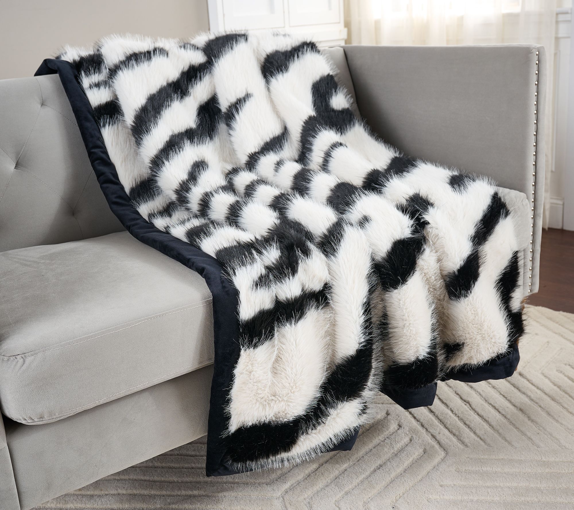 Hotel du Cobb Polo Club Luxe Velvet Border Faux Fur Throw by Dennis Basso