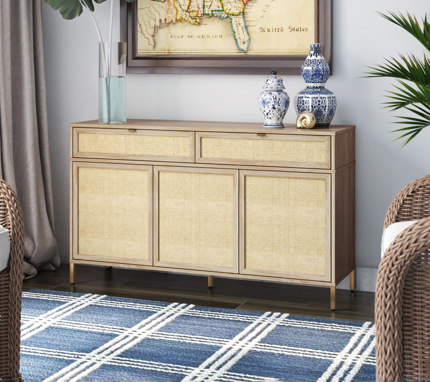 Twin Star Home 52" Sideboard W/ Drawers & Linen -Style Accents