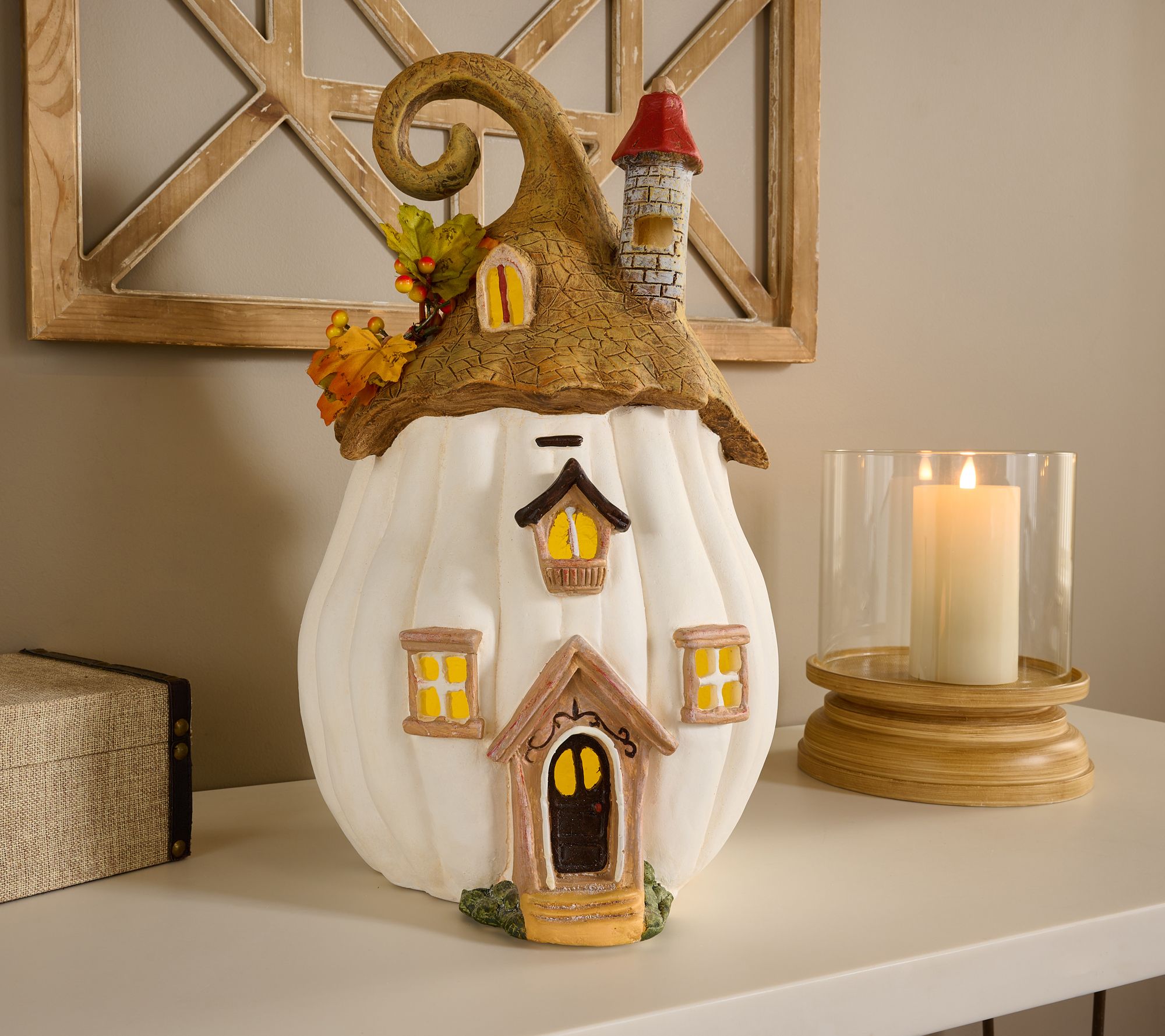 As Is Hay & Harvest 18" Lit Decorative Pumpkin House