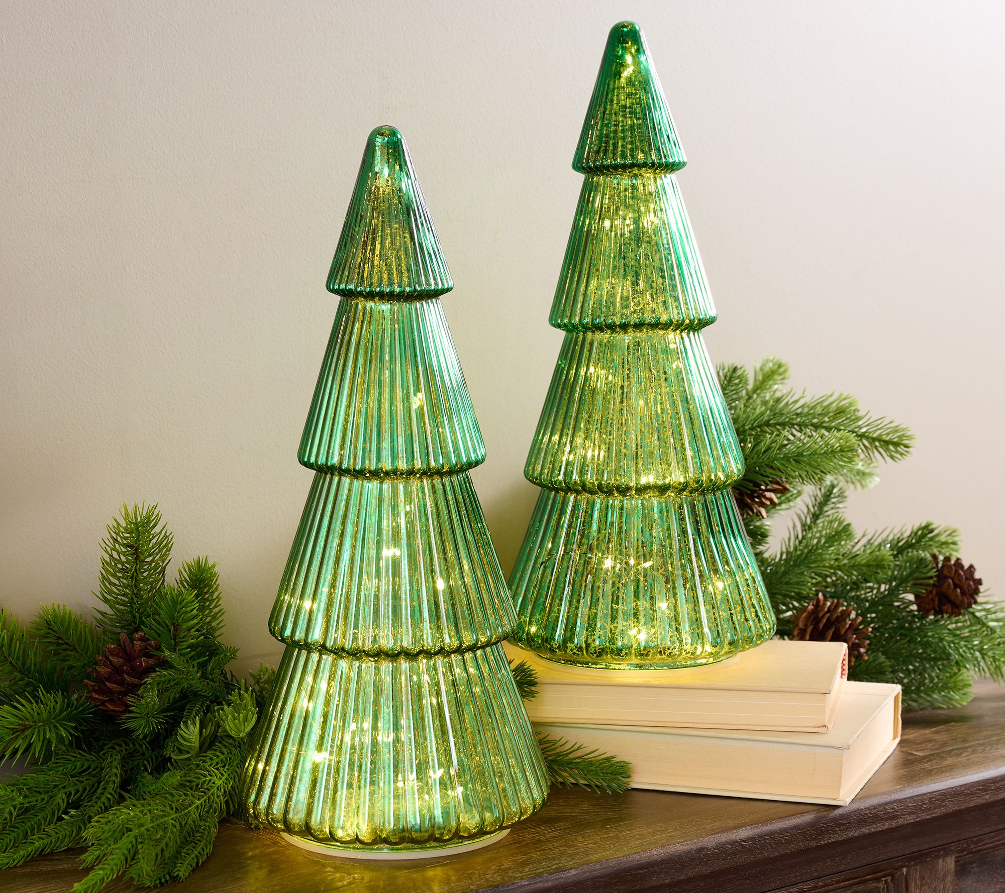 "As Is" Set/2 15" Illuminated Mercury Glass Trees by Valerie