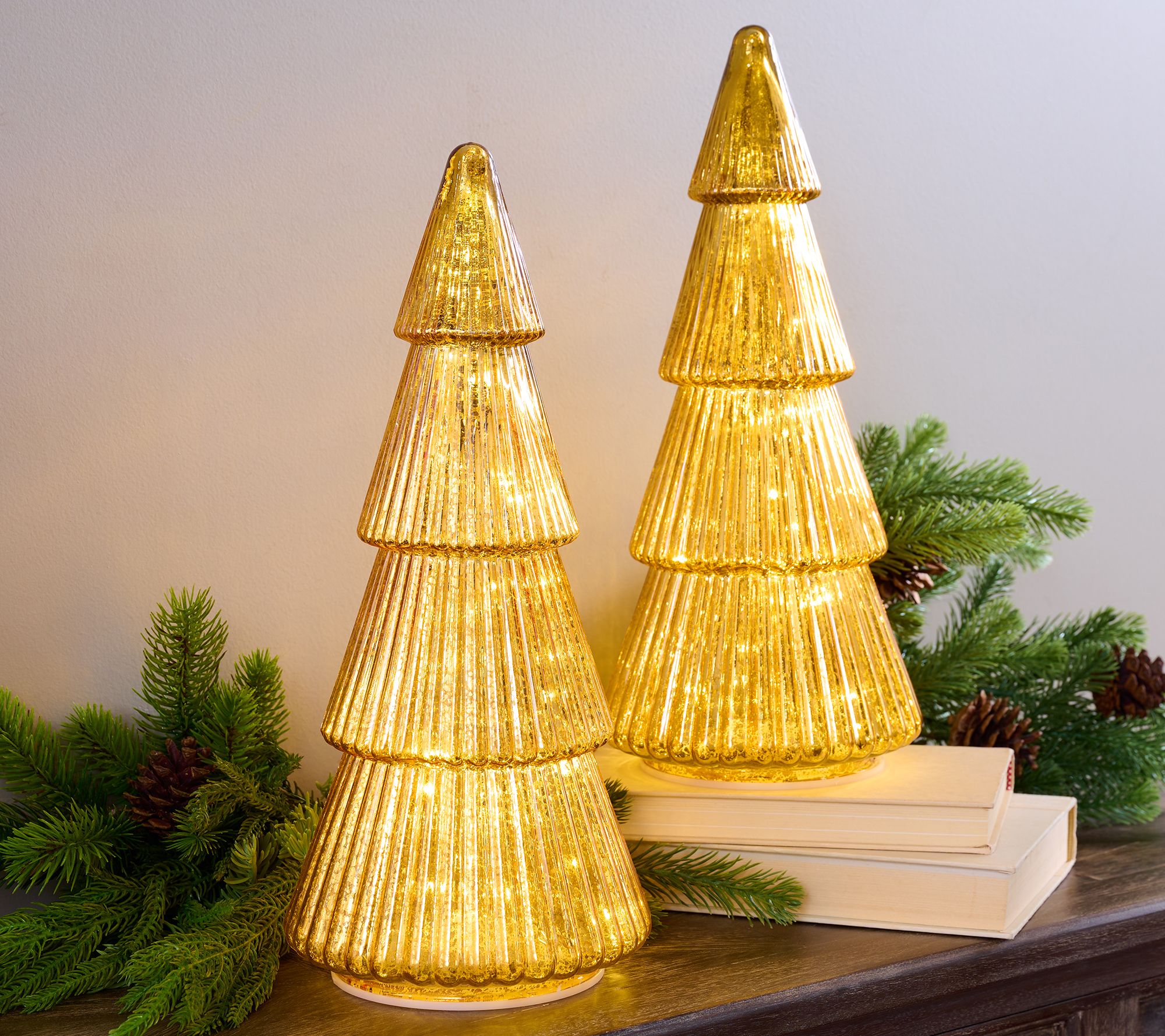 "As Is" Set/2 15" Illuminated Mercury Glass Trees by Valerie