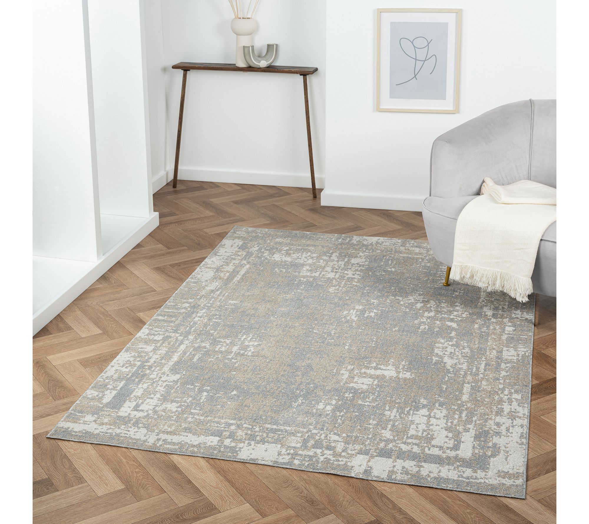 Ox Bay Modern Polyester Indoor Rug, 7'9" x 9'9", Gray/Ivory