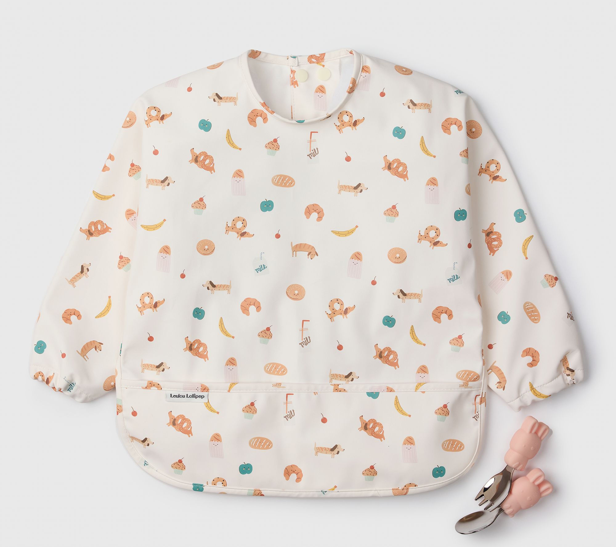 Loulou Lollipop Long Sleeve Bib and Learning Utensil Set