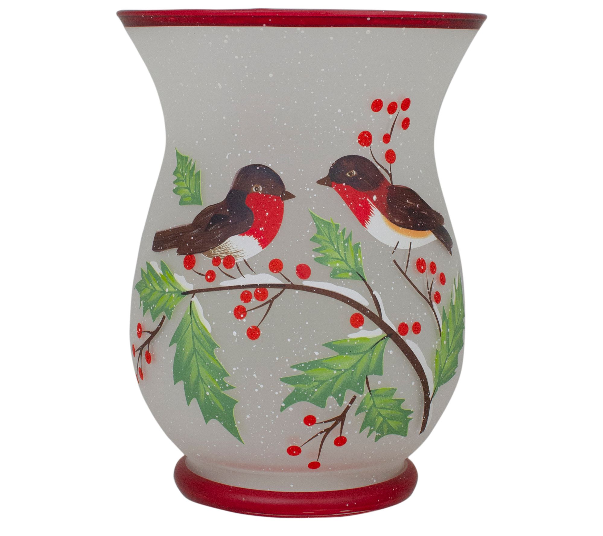 Northlight 8" Finches and Pine Glass ChristmasCandle Holder