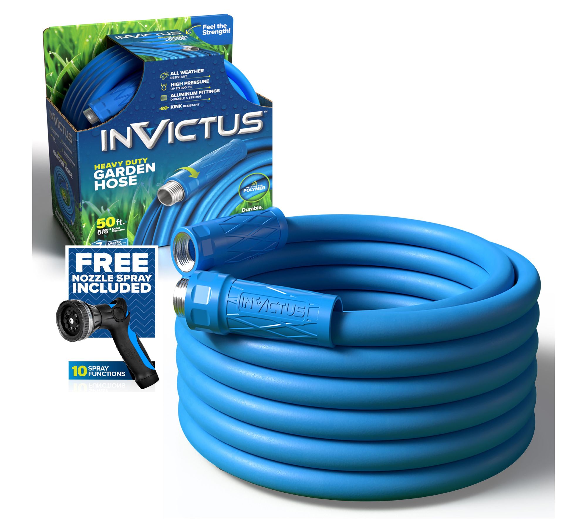  Invictus Heavy Duty 50' Lightweight Garden Hosewith Nozzle