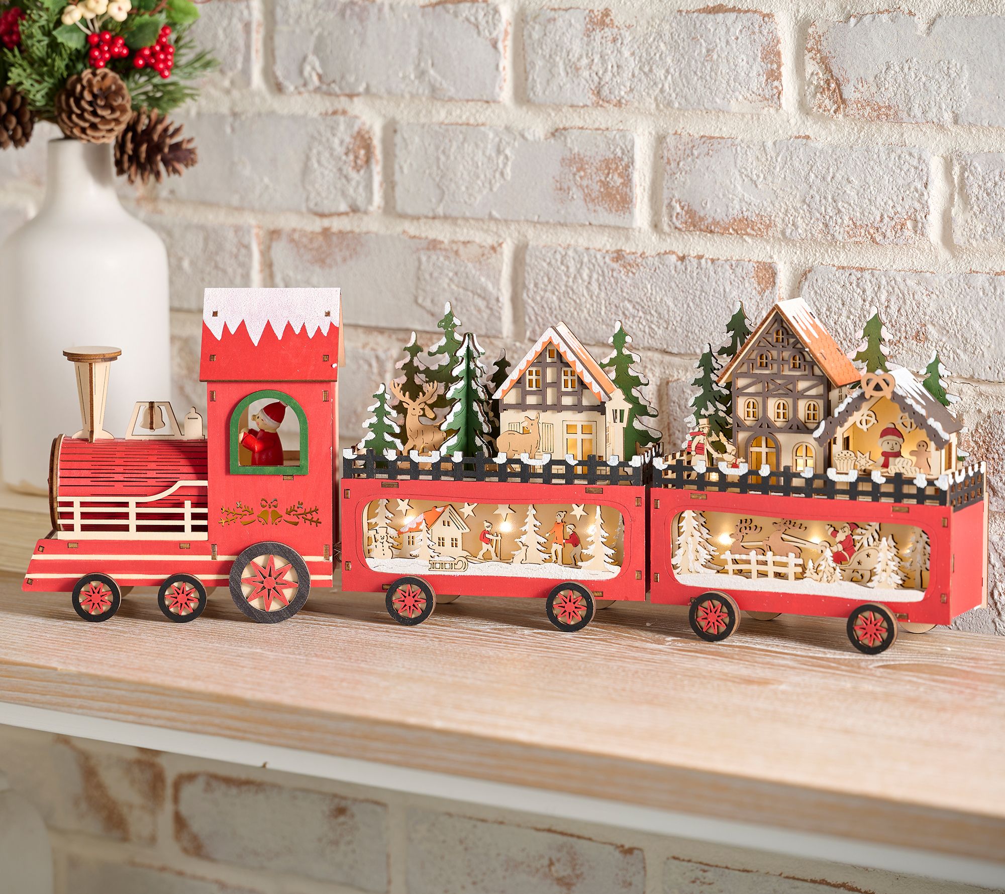 As Is Home Reflections 22" Lit Wooden Train w/WinterVillage