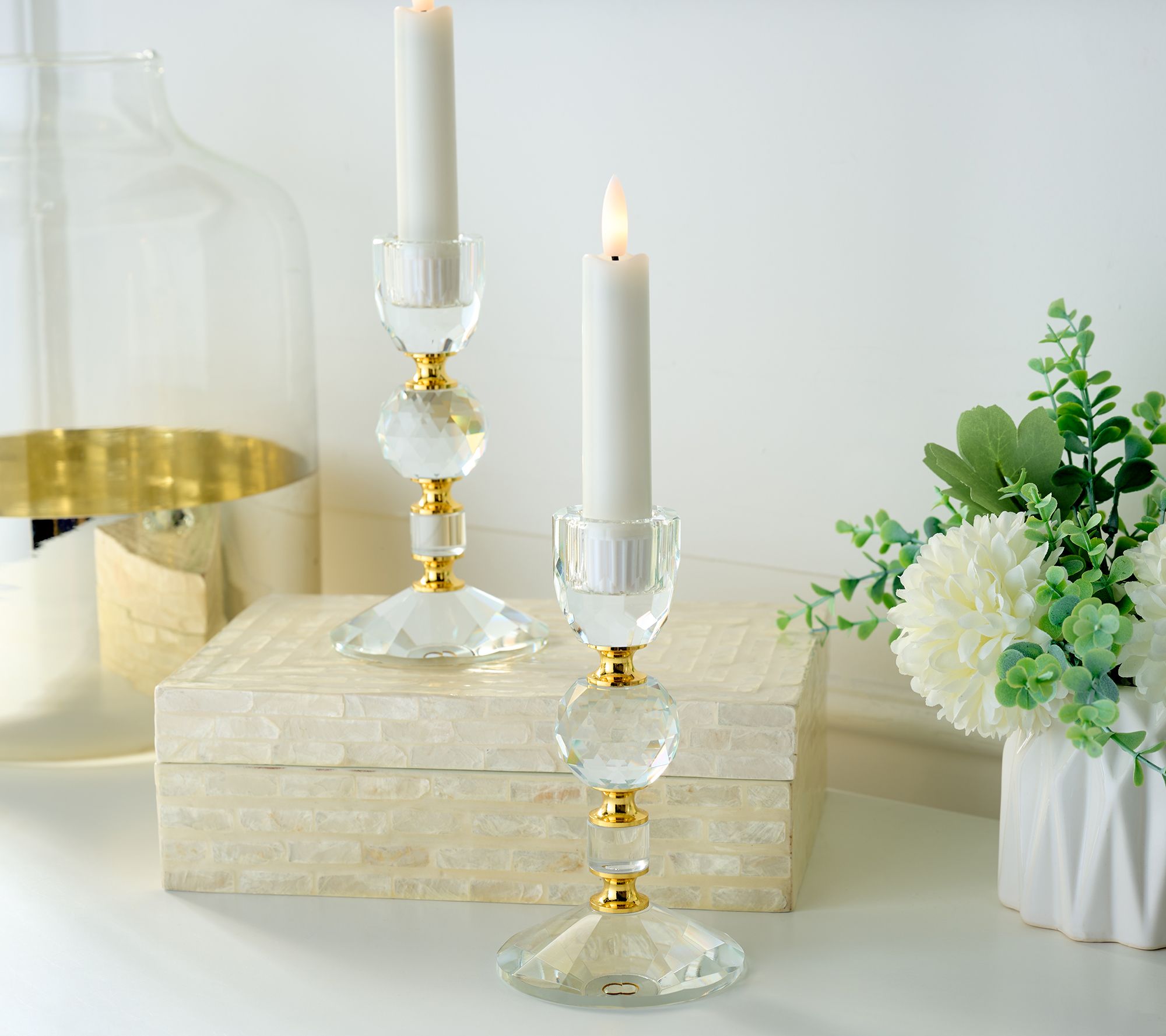 "As Is" Set of (2) 5.5" Faceted Glass Taper Holders by Valerie