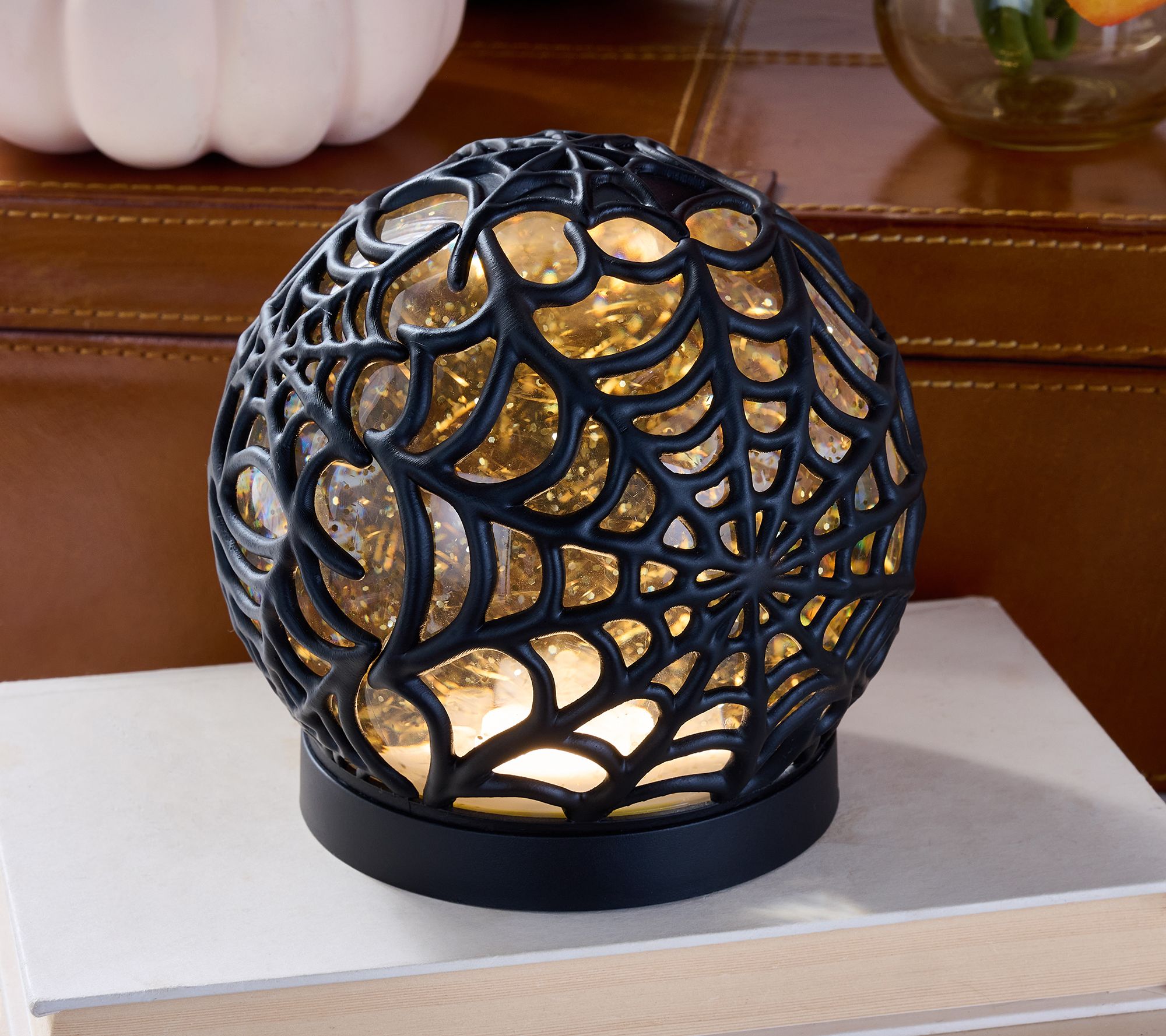"As Is" 5" Illuminated Spider Web Glitter Sphere by Valerie
