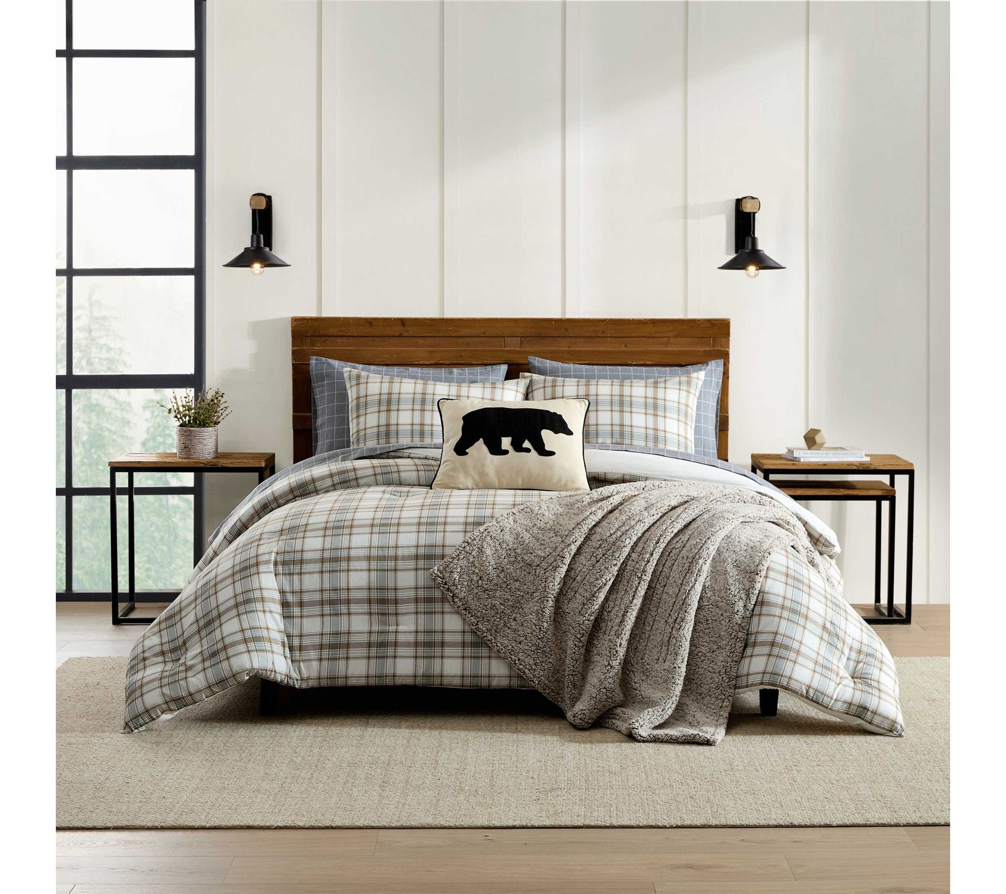 Eddie Bauer Ashland Plaid Beige Cotton F/Q Comforter Set