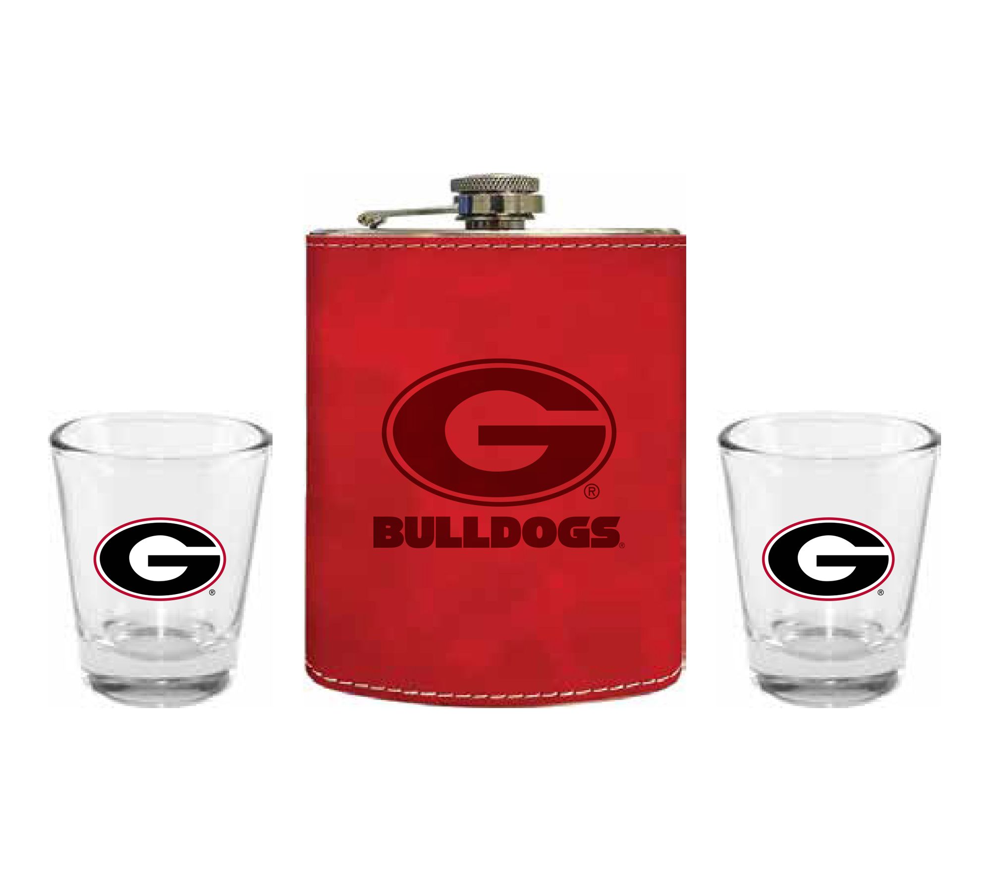 Memory Company NCAA College Leather Flask withShot Glass Set