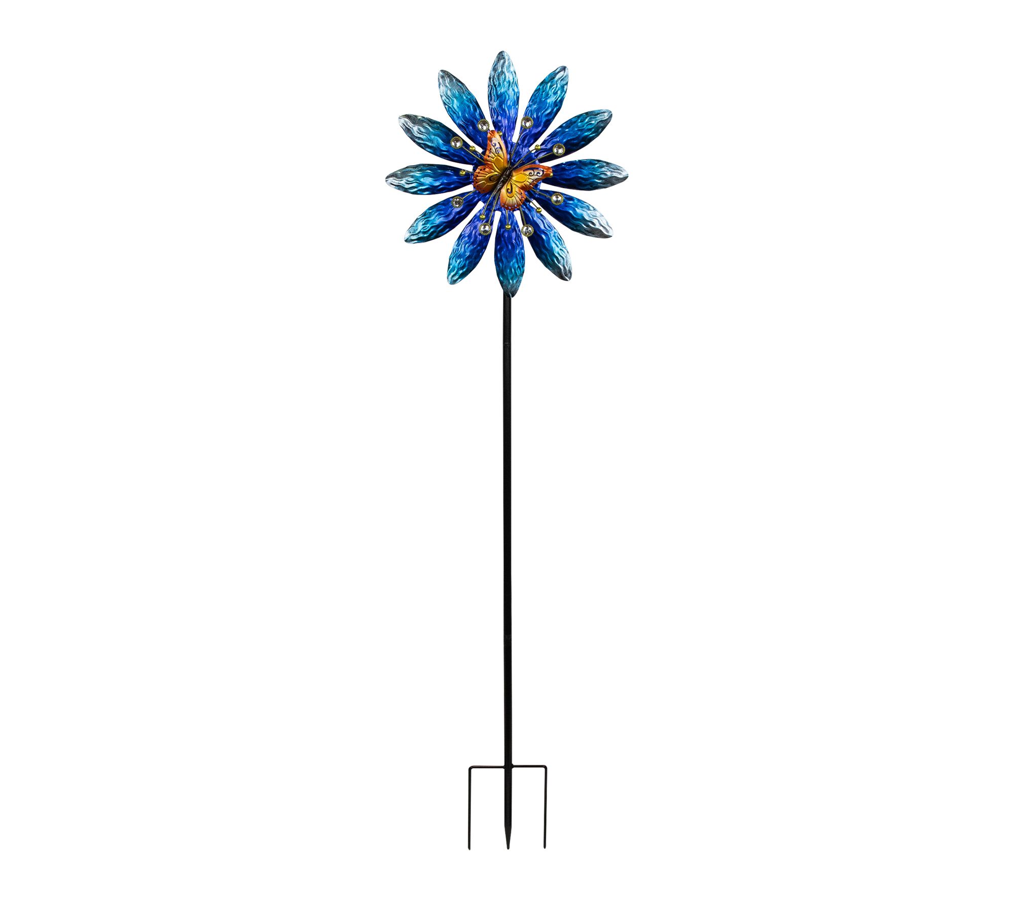 Northlight Blue Flower with Butterfly PinwheelGarden Stake