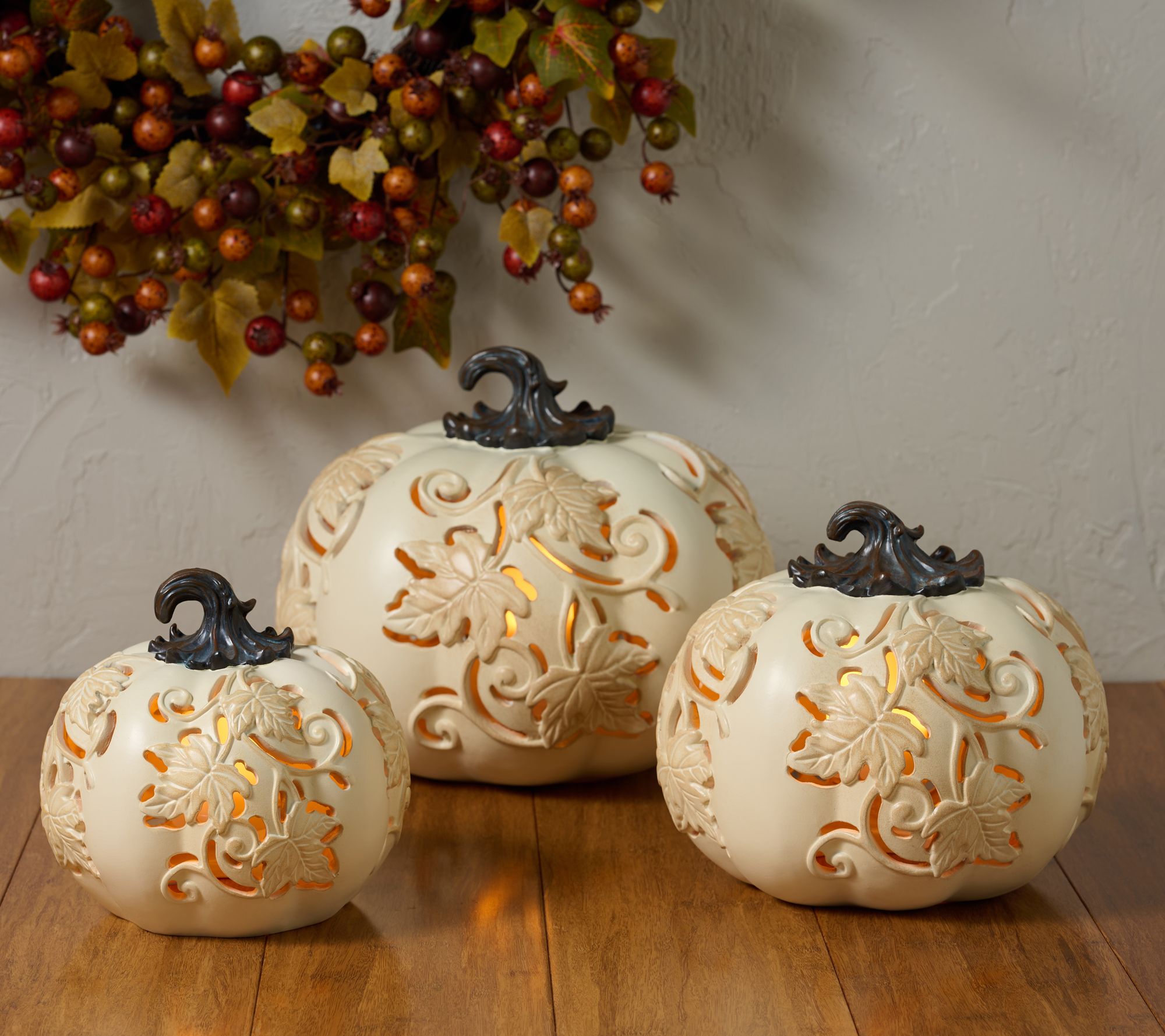  S/3 In/Outdoor Flicker Flame Stacking Pumpkins by Valerie
