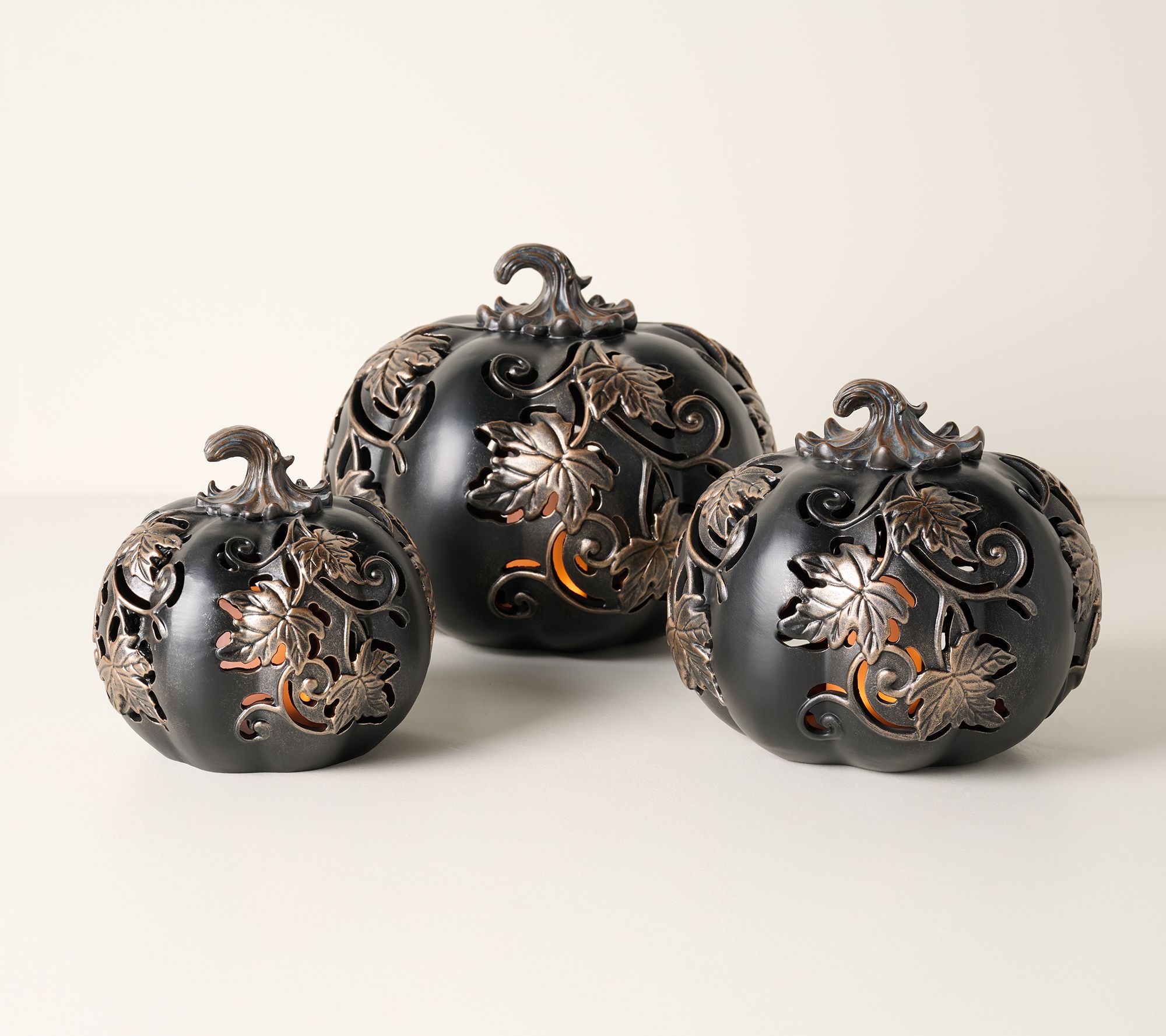 S/3 In/Outdoor Flicker Flame Stacking Pumpkins by Valerie