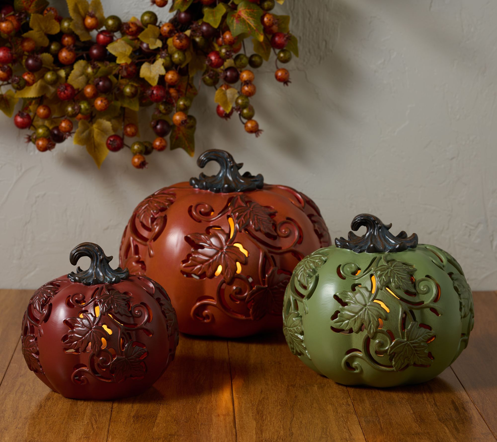 S/3 In/Outdoor Flicker Flame Stacking Pumpkins by Valerie