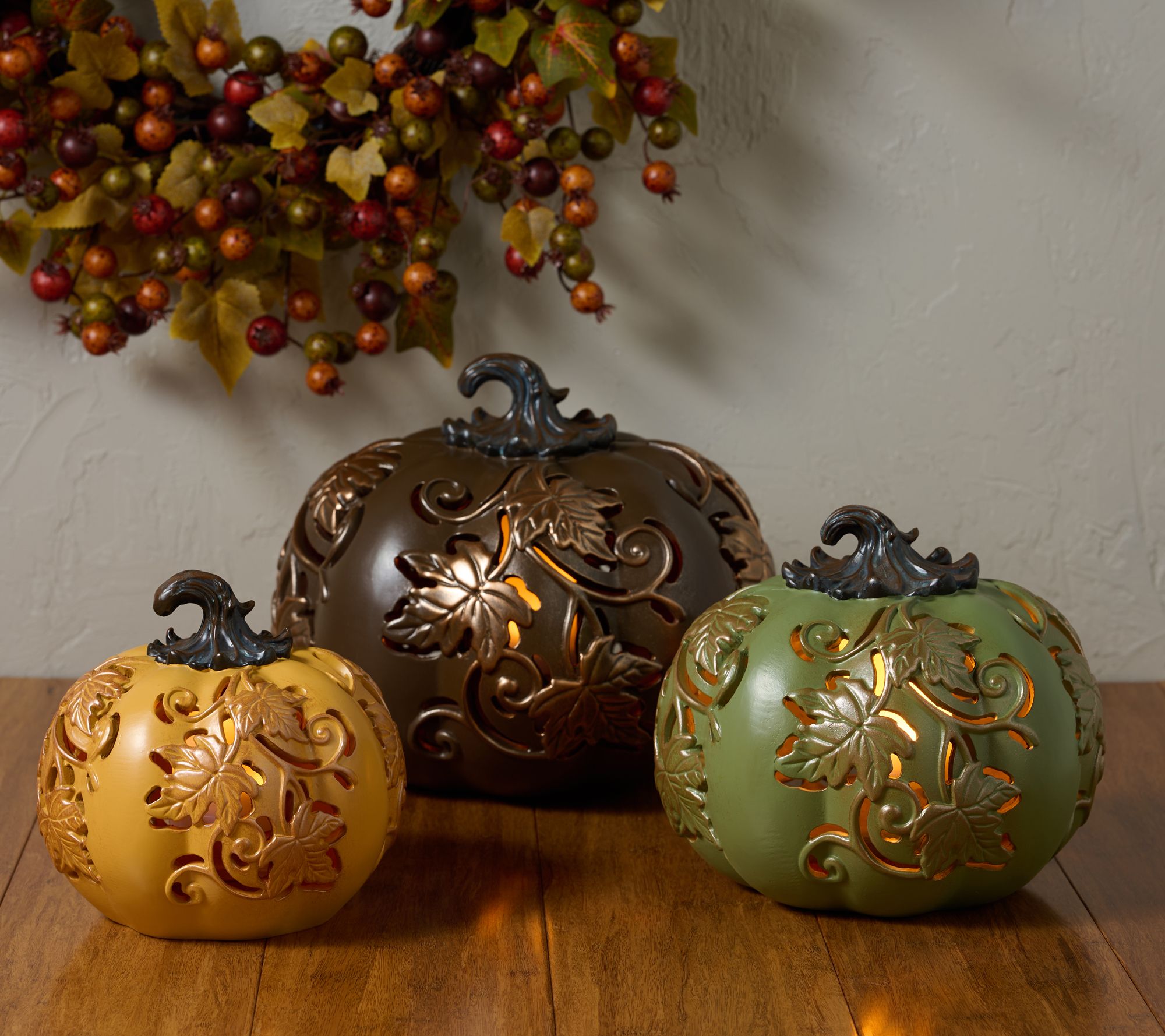 S/3 In/Outdoor Flicker Flame Stacking Pumpkins by Valerie