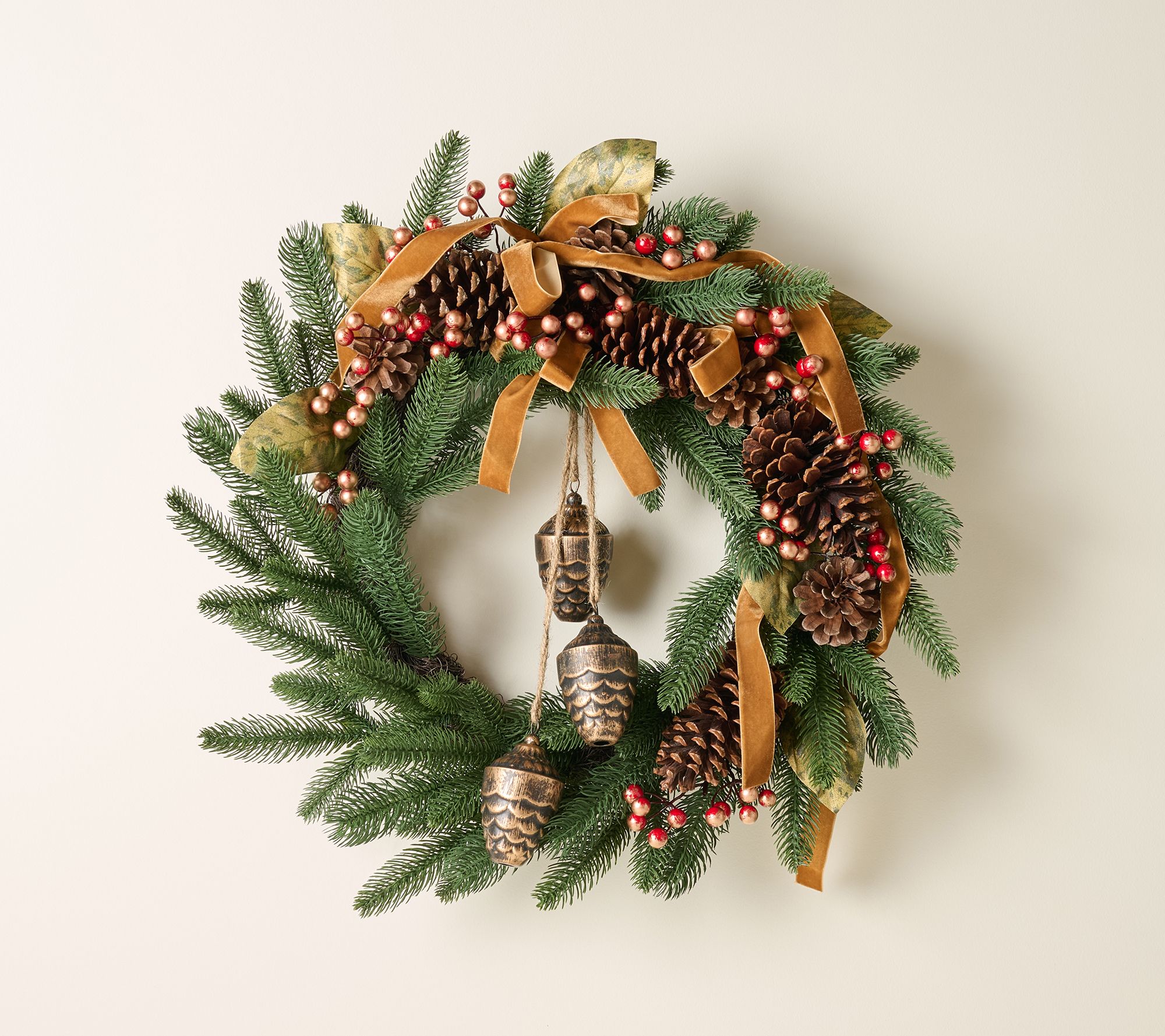 Home Reflections 24" Pine Needle Wreath with Bells
