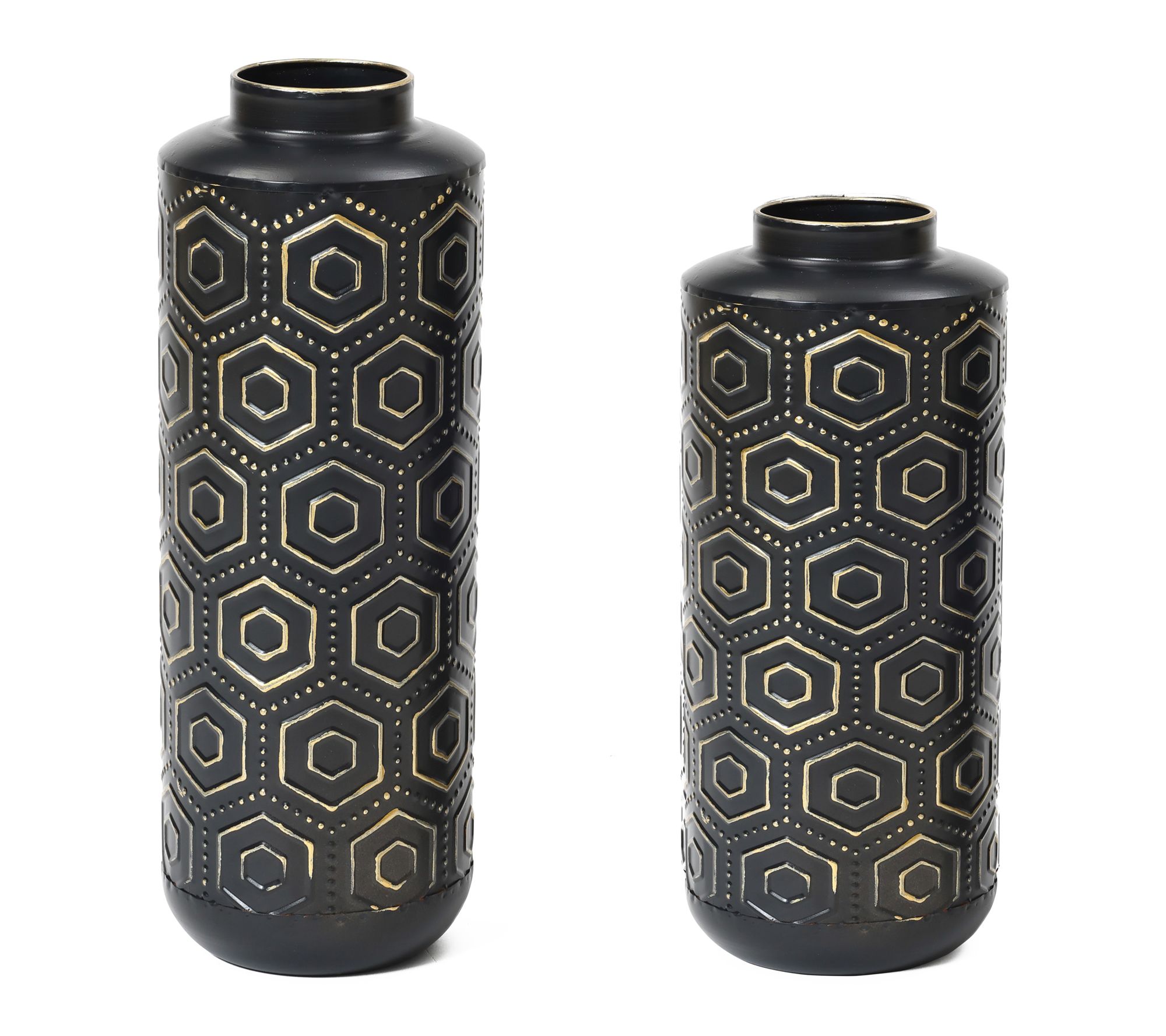 LuxenHome 2-Piece Black and Gold Metal Bottle Vase Set