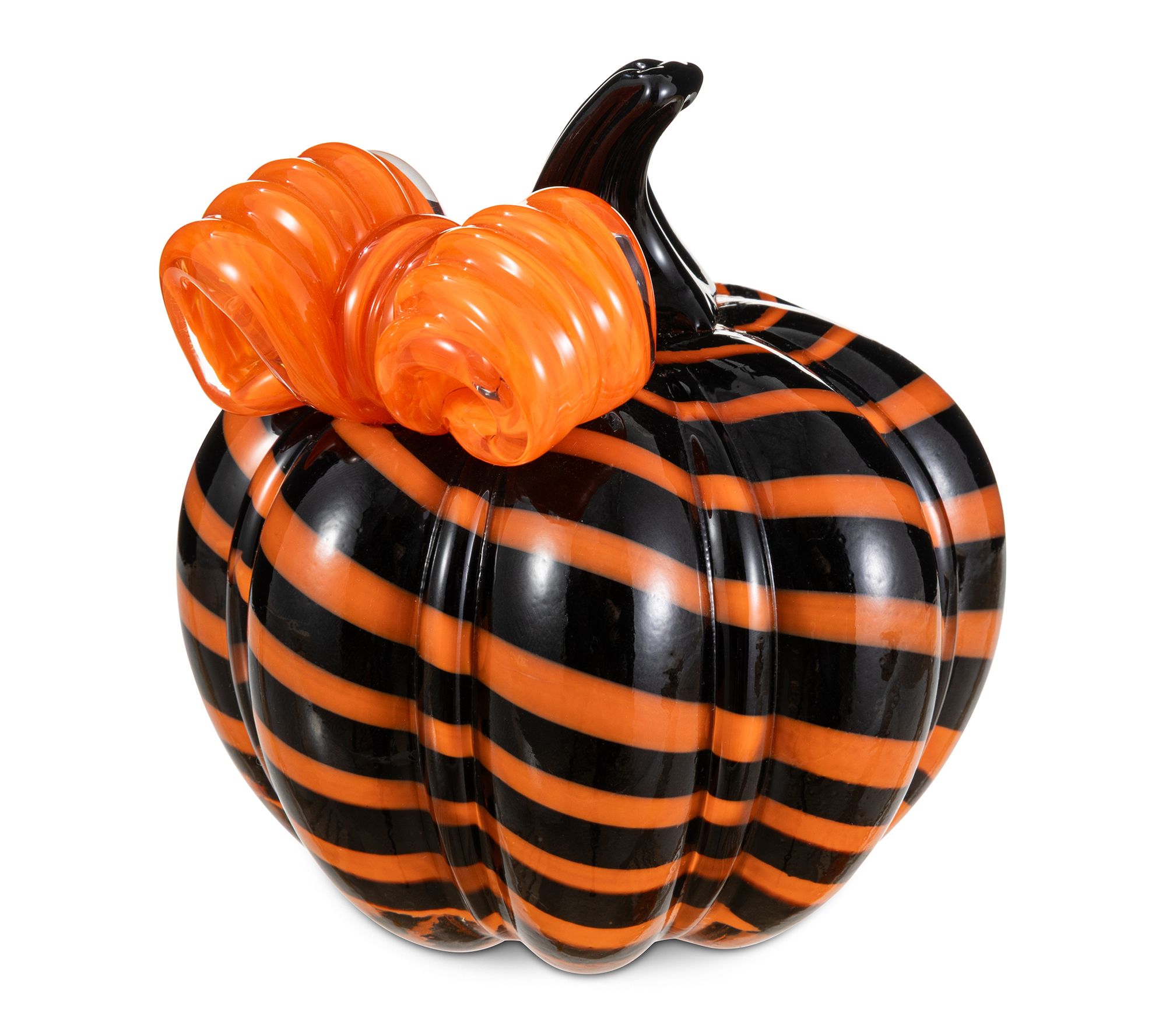 Glitzhome 4.75"H Halloween Striped Glass Pumpkin with