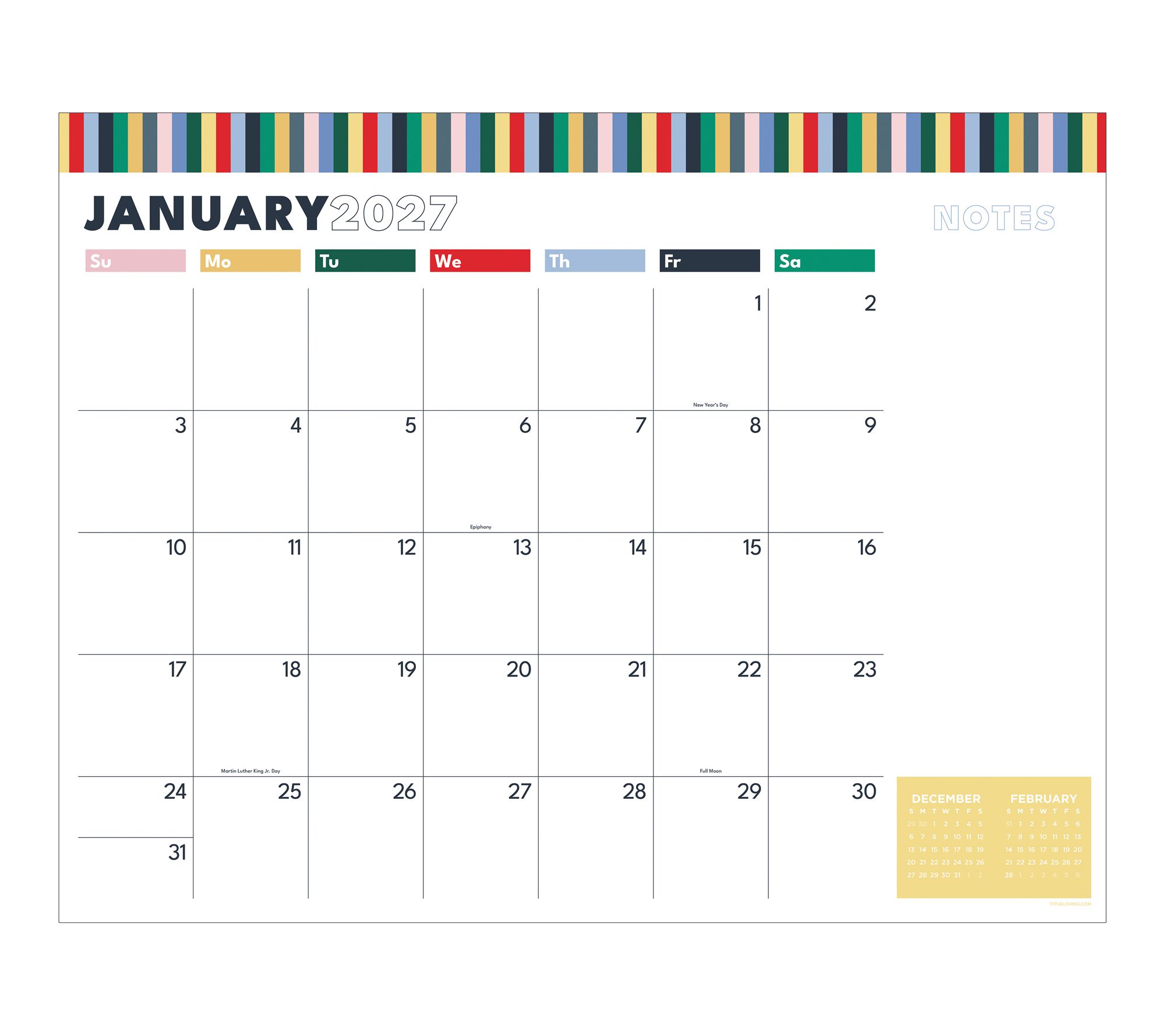 2027 Long Weekend Large Desk Pad Monthly Blotter Calendar