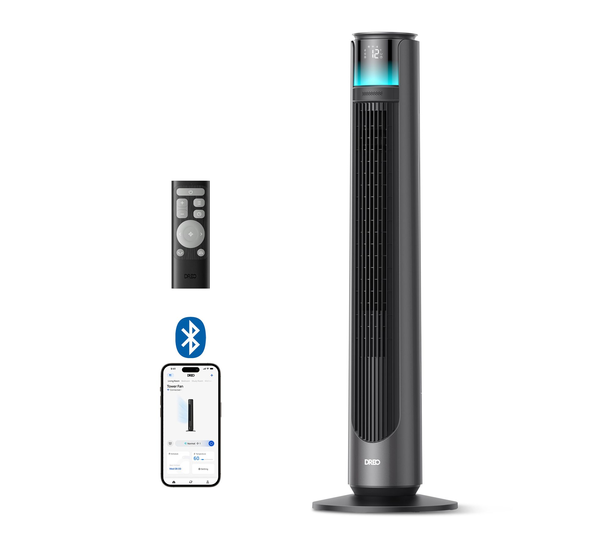 DREO Smart Tower Fan 33 ft/s, 150 Osc, 12 Speeds