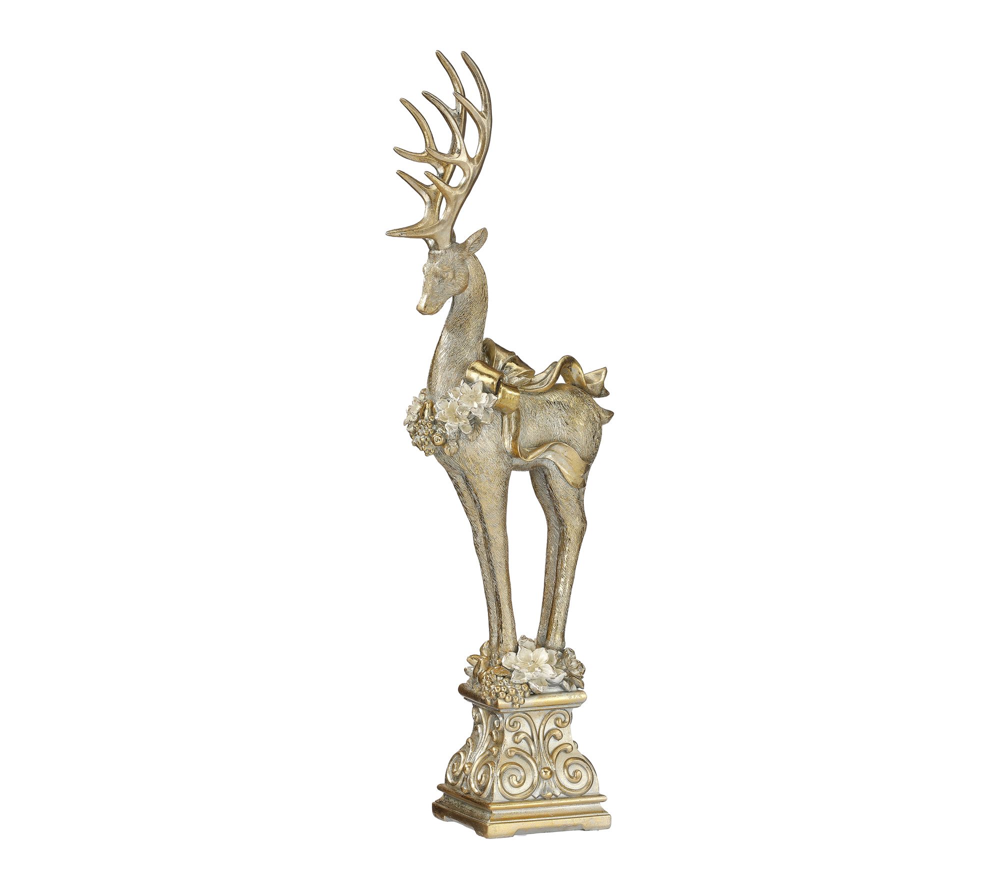 20" Resin Deer with Magnolia Garland Pedestal by Valerie