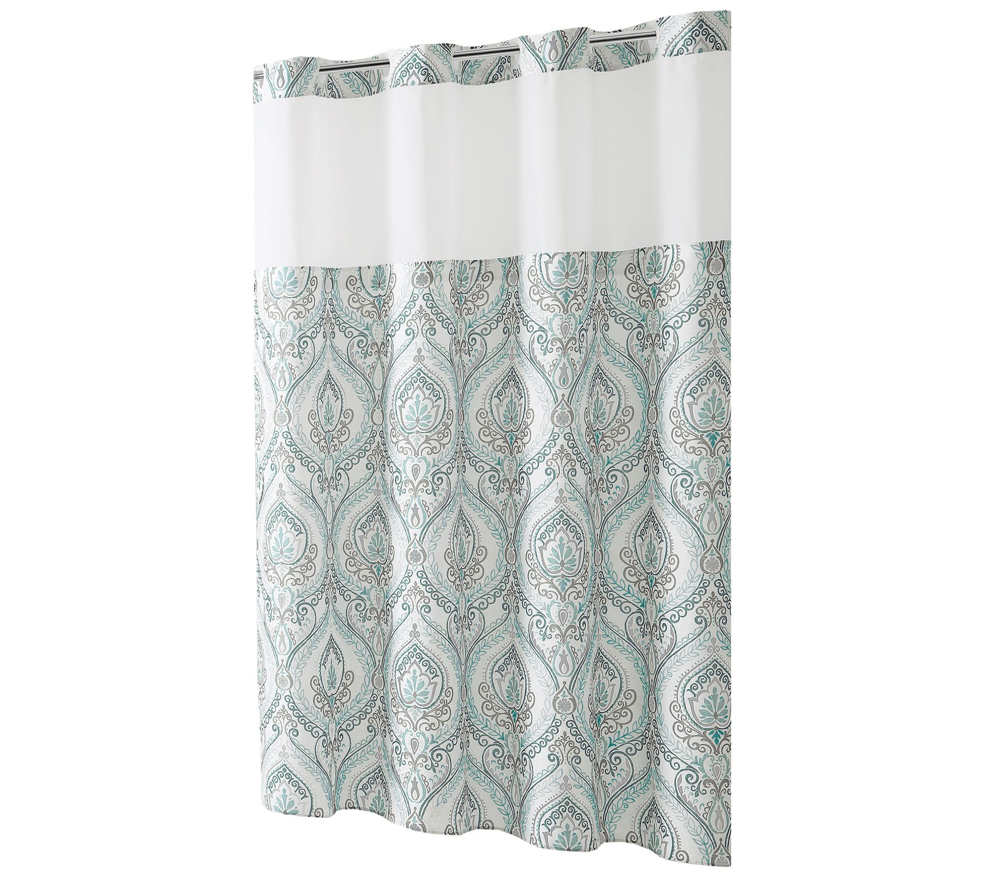 Hookless French Damask Shower Curtain with Built-In Liner 
