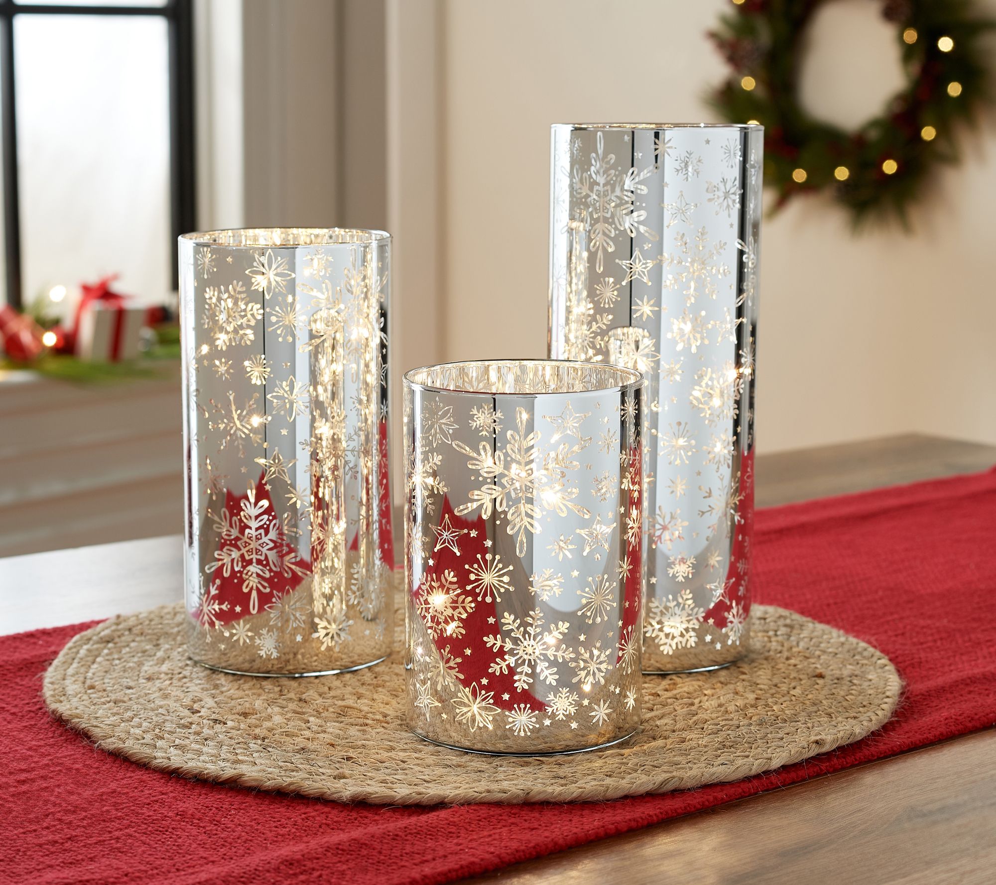 Set of 4 Illuminated Holiday Votives with Sheer Gift Bags by Valerie Parr Hill 