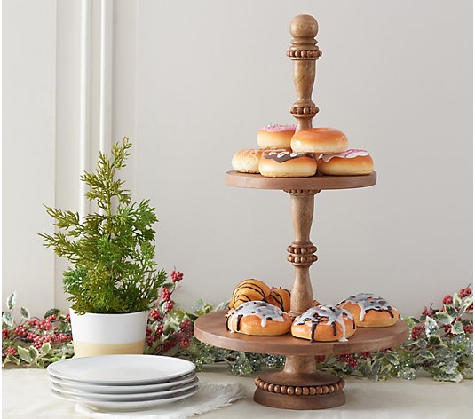 Beaded Wooden Two-Tiered Server Display by Valerie