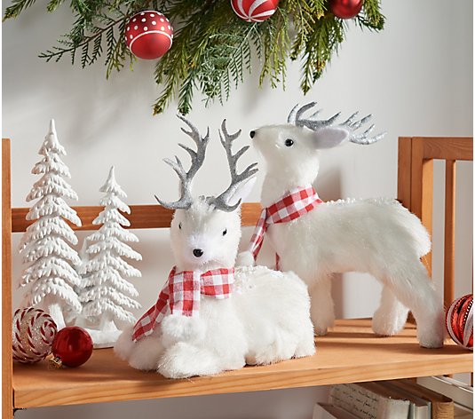 Set of 2 Sisal Deer with Checked Scarf by Valerie