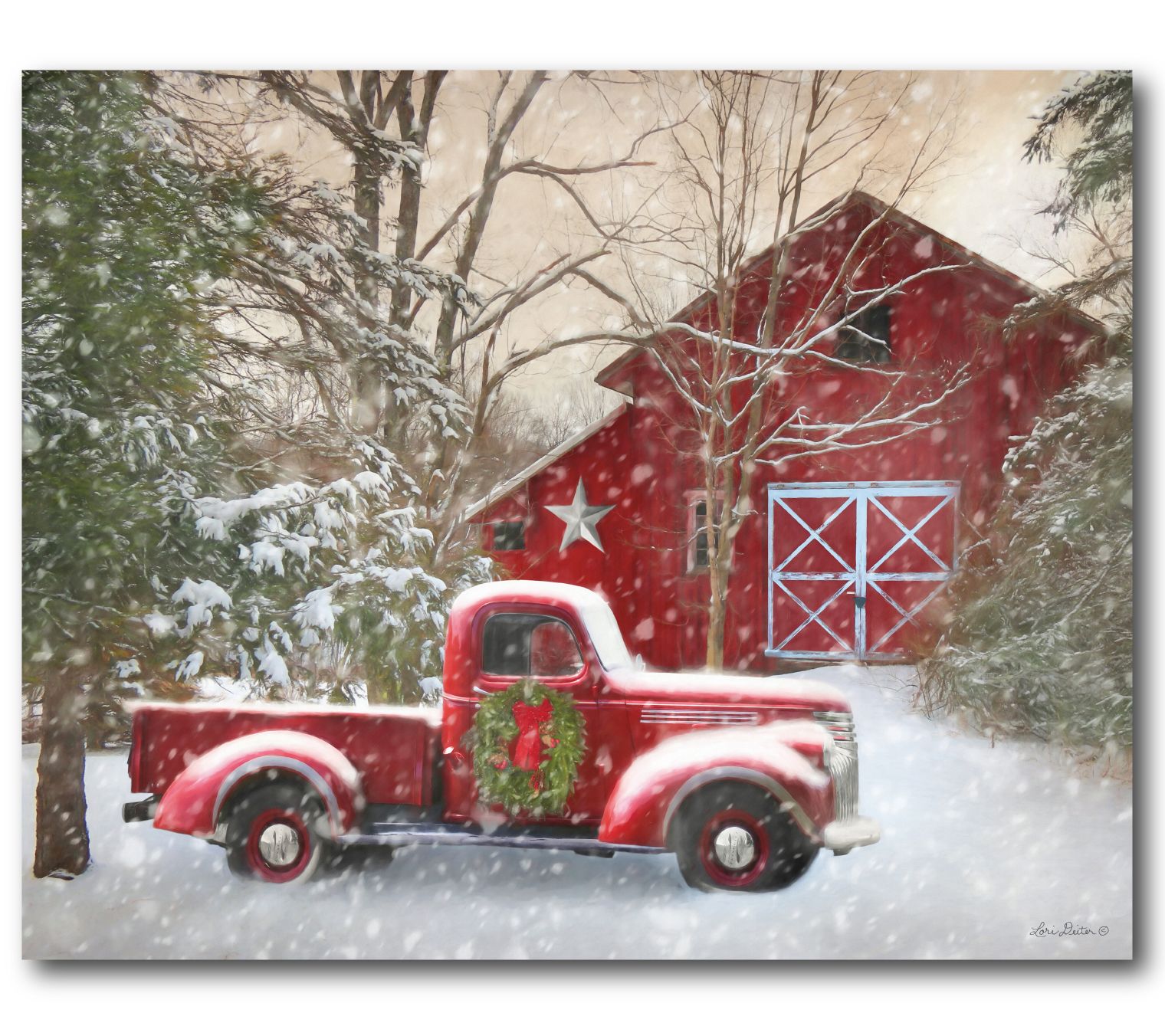 Courtside Market Barn with Truck 20" x 24" Canvas