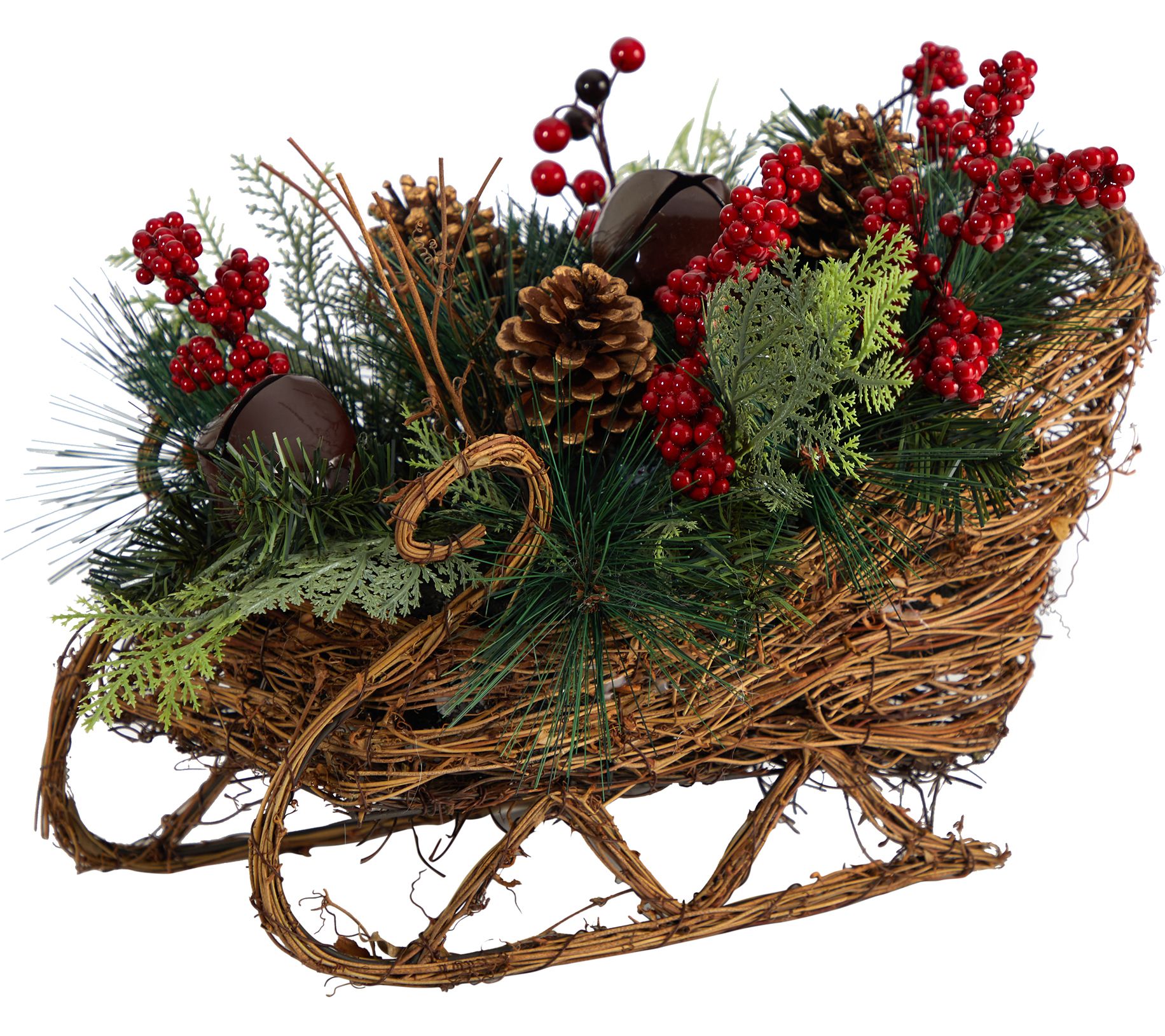 Nearly Natural 18" Christmas Sleigh w/Pine, Pinecones, Berrie