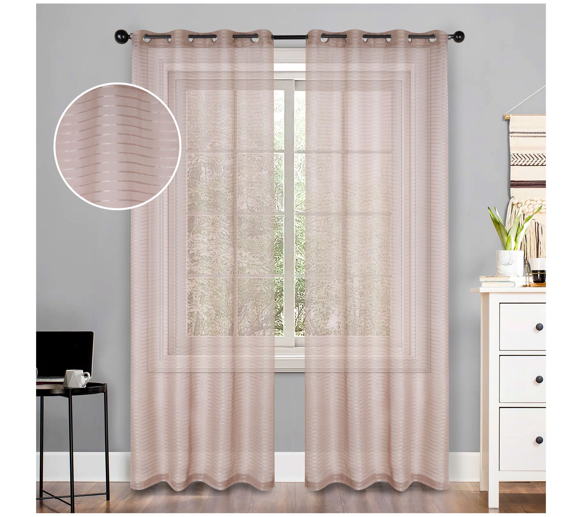 Superior Jaxon Stripe Sheer Grommet Curtain Set, 52 x 96