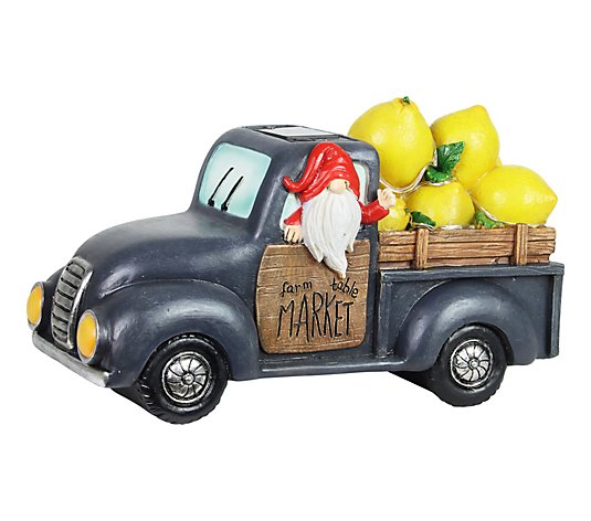 Exhart Solar Gnome Driving Lemon Truck Statue