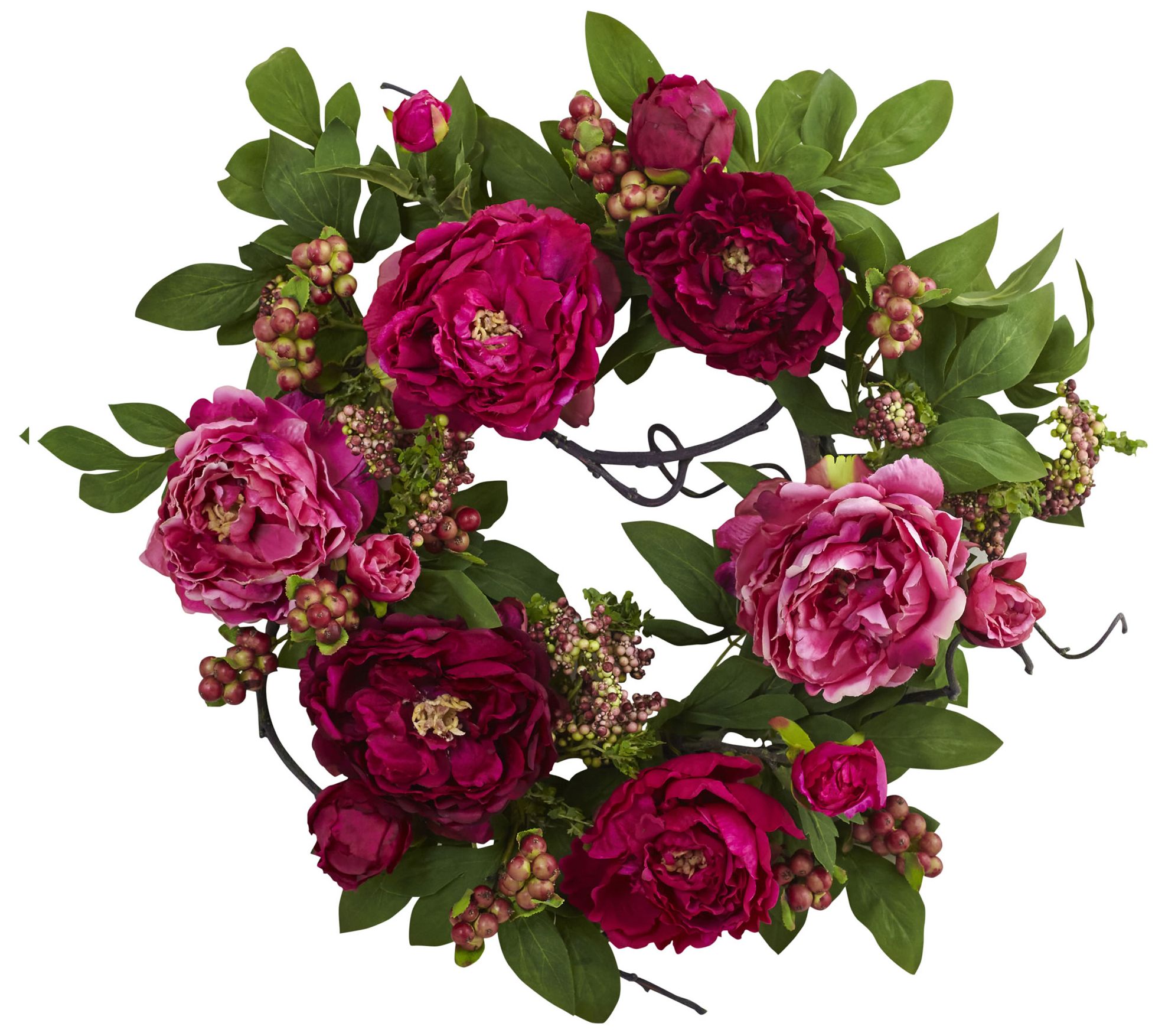 20'' Peony & Berry Wreath by Nearly Natural