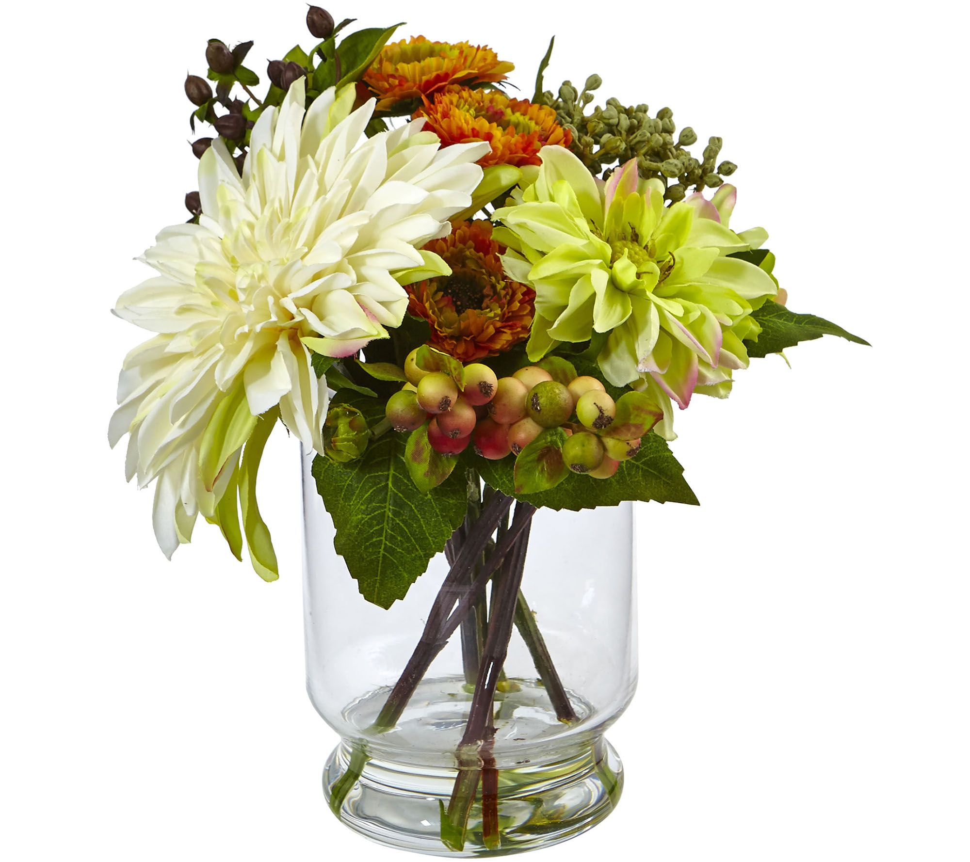 Mixed Dahlia and Mum with Glass Vase by Nearlyatural
