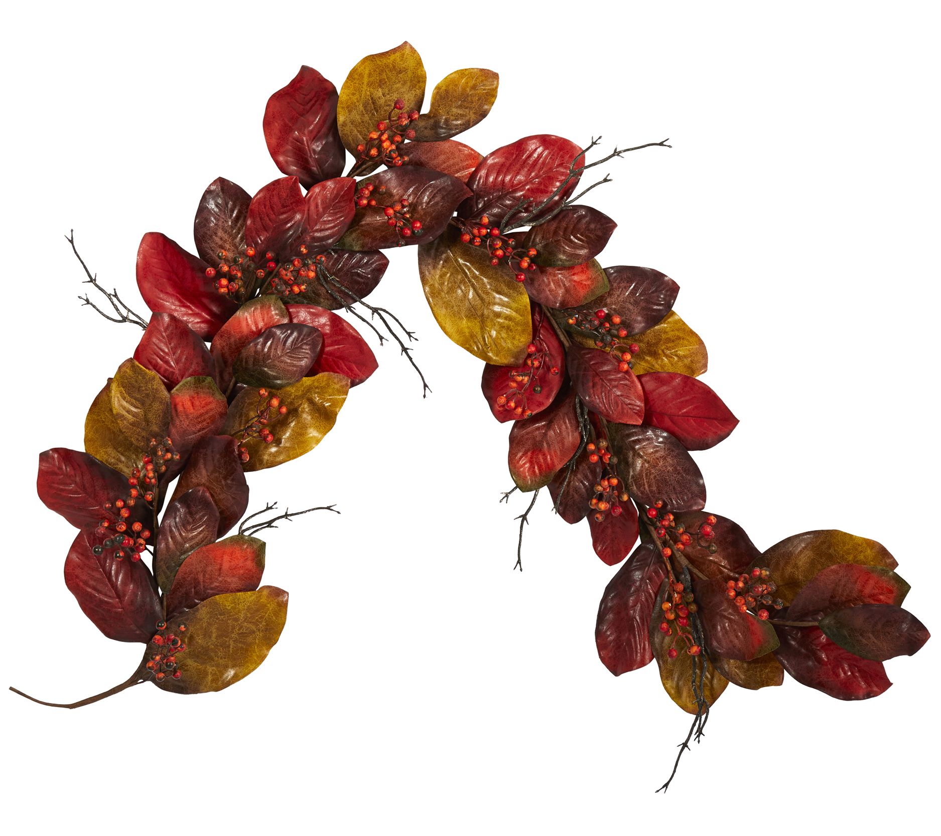 Nearly Natural 6' Autumn Magnolia Leaf with Berries Garland