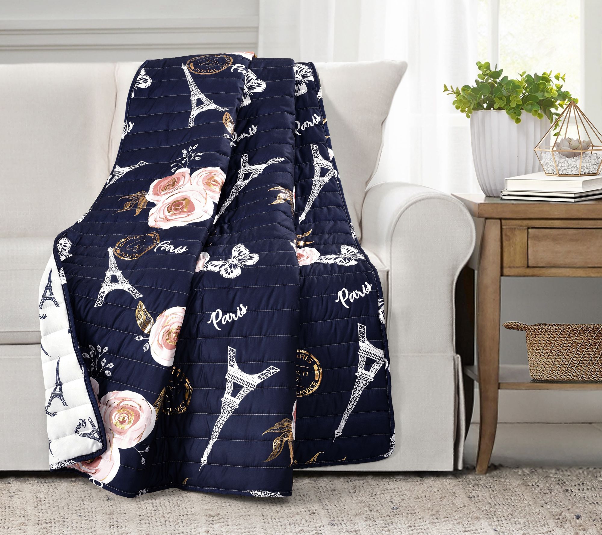 Vintage Paris Rose Butterfly Script Throw by Lush Decor