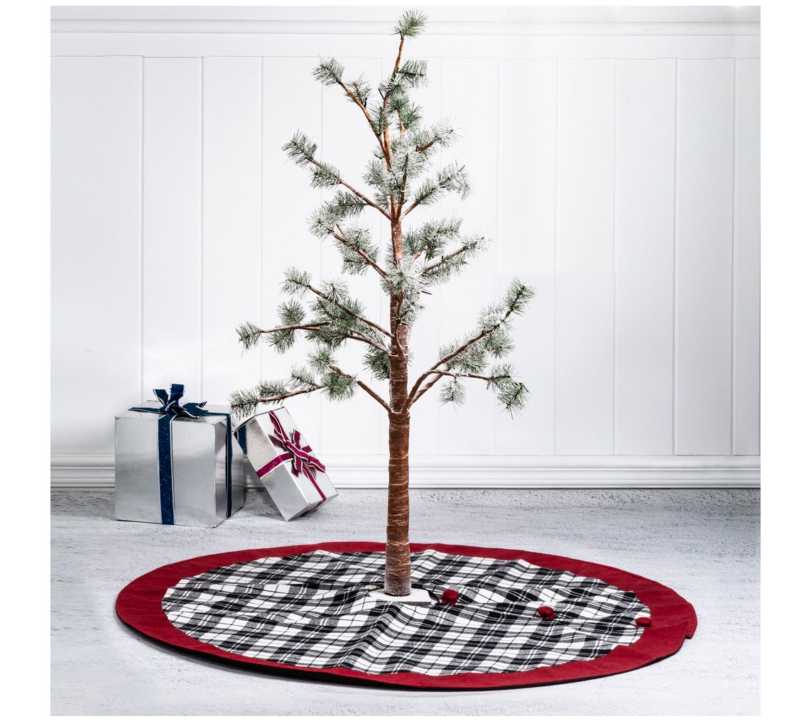 Glitzhome Modern Christmas Plaid Tree Skirt w Zipper and Trim