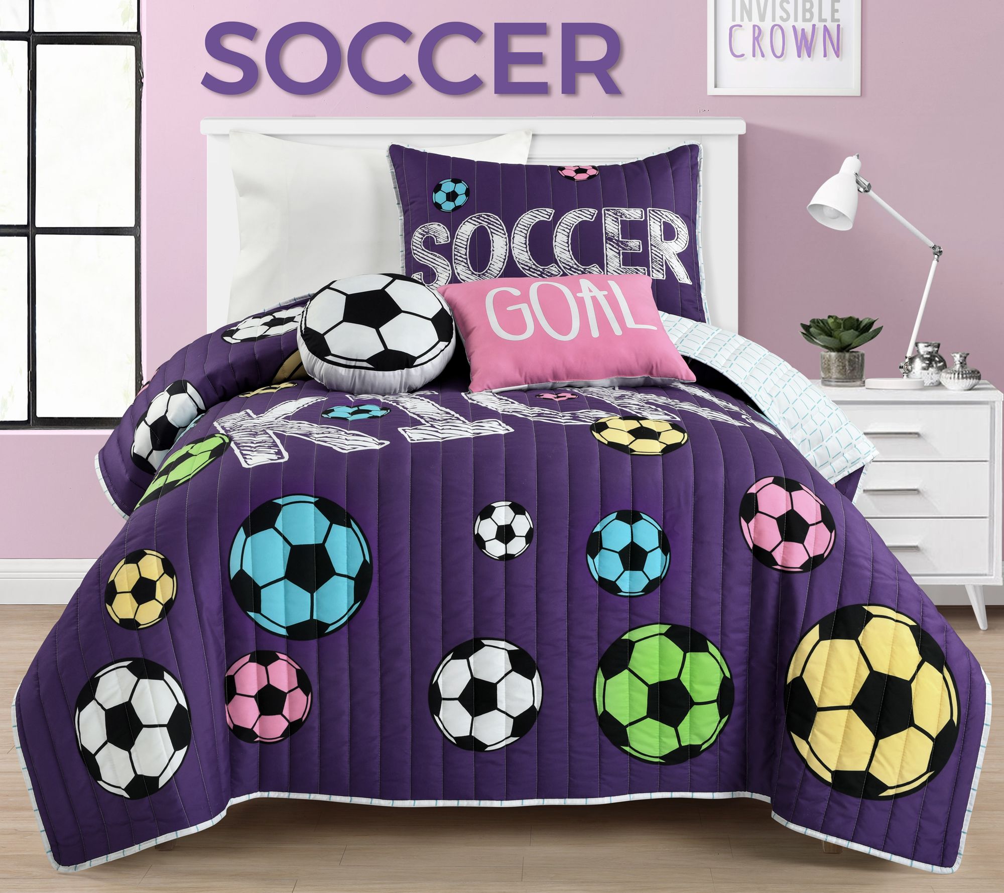 Girls Soccer Kick Twin Quilt Set by Lush Decor