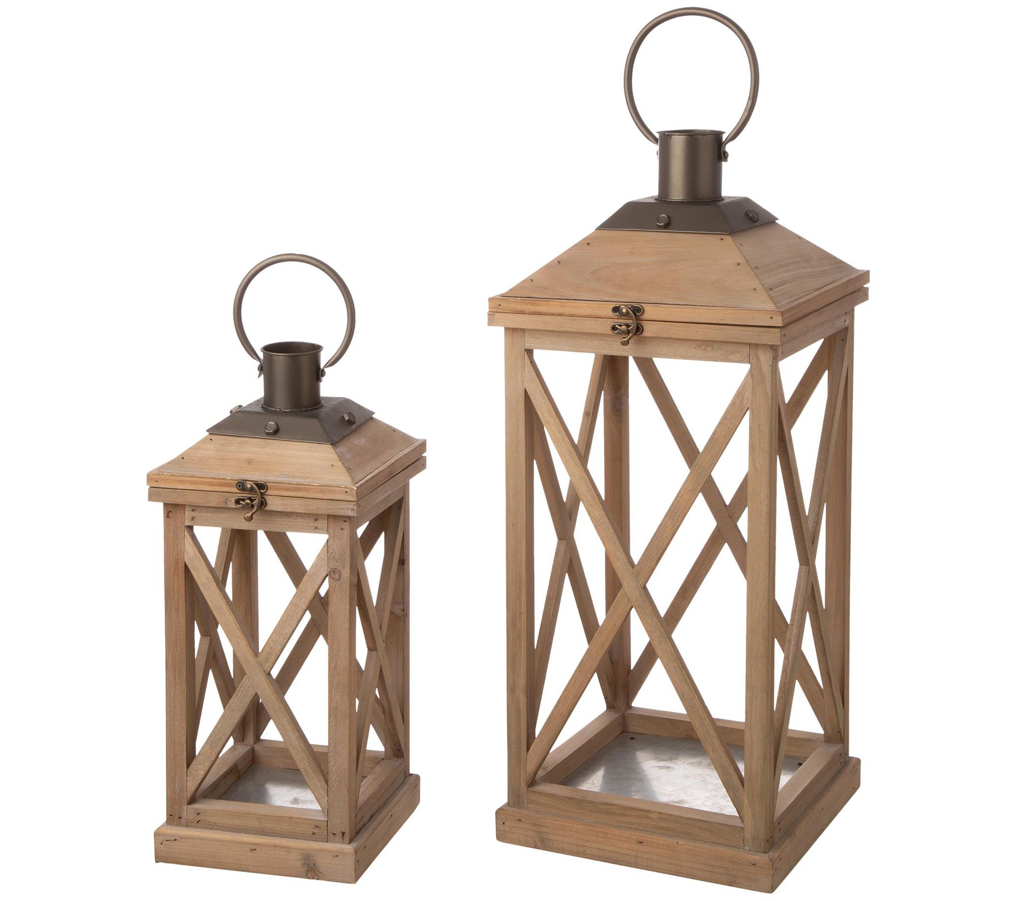 Glitzhome Transitional Mondern Farmhouse WoodenLantern S/ 2