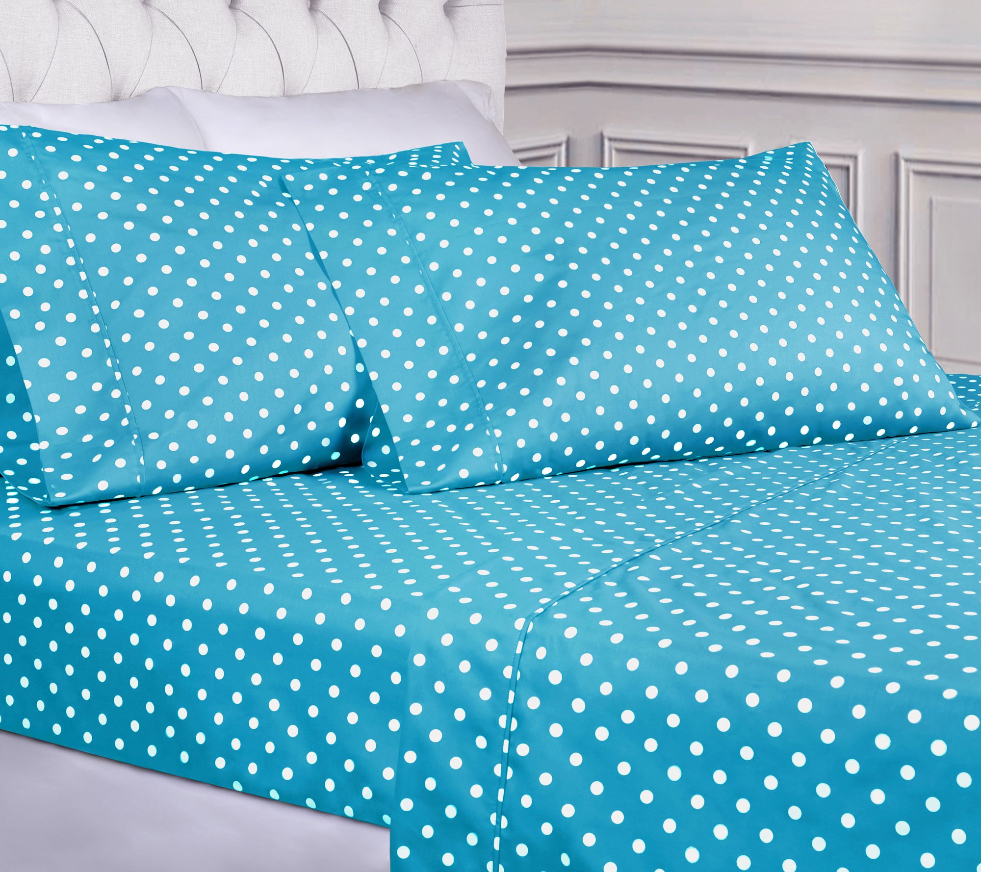 Superior 600 Thread Count Cotton Blend Polka Dot Sheets, Twin