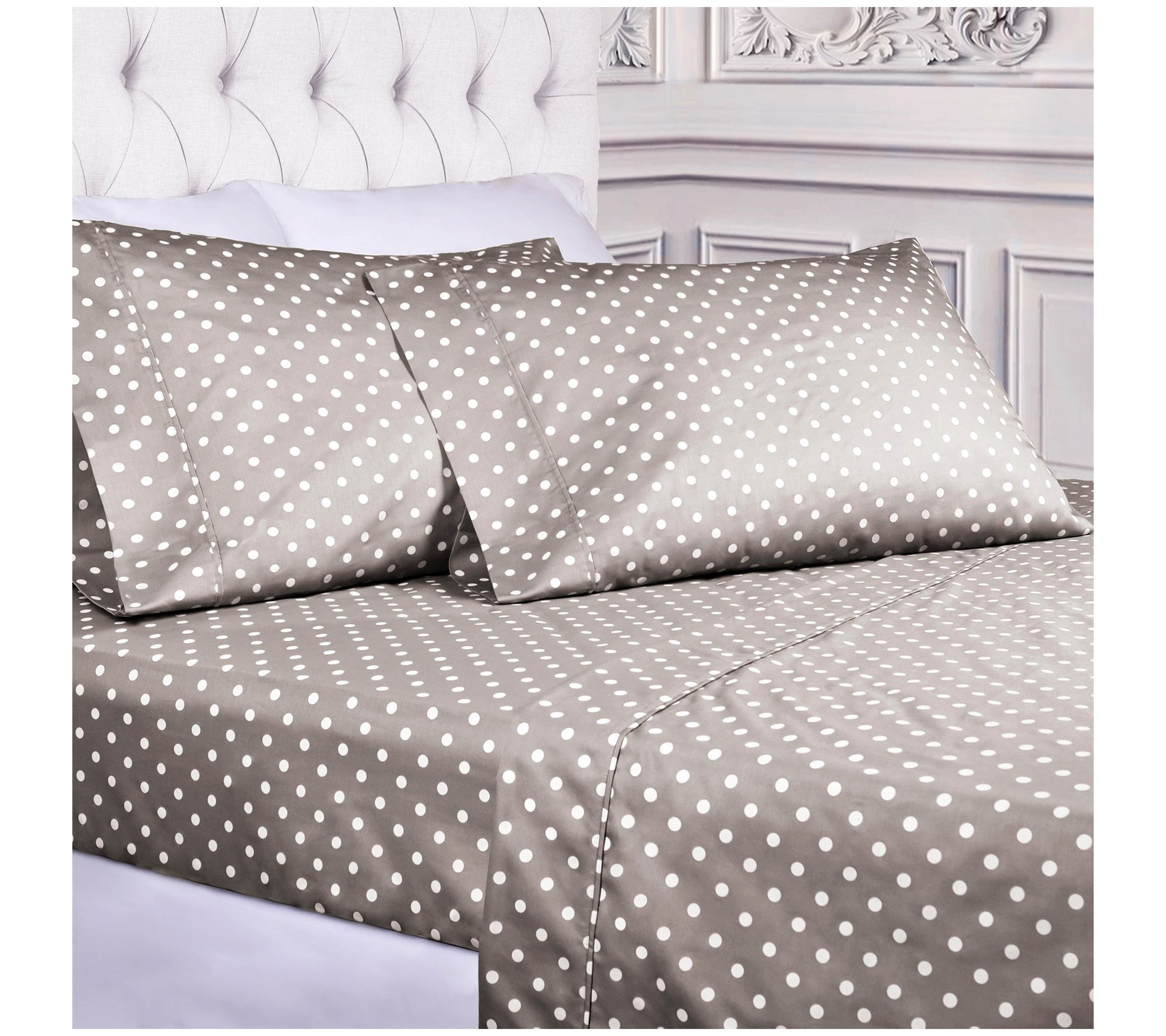 Superior 600 Thread Count Cotton Blend Polka Dot Sheets, Twin