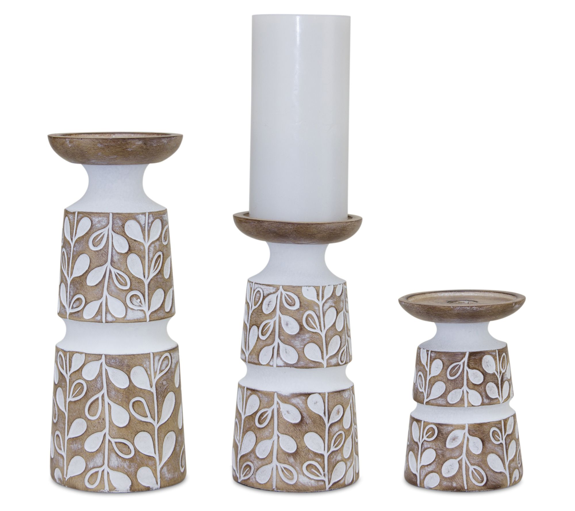 Melrose Floral Wood Design Candle Holder (Set of 3)