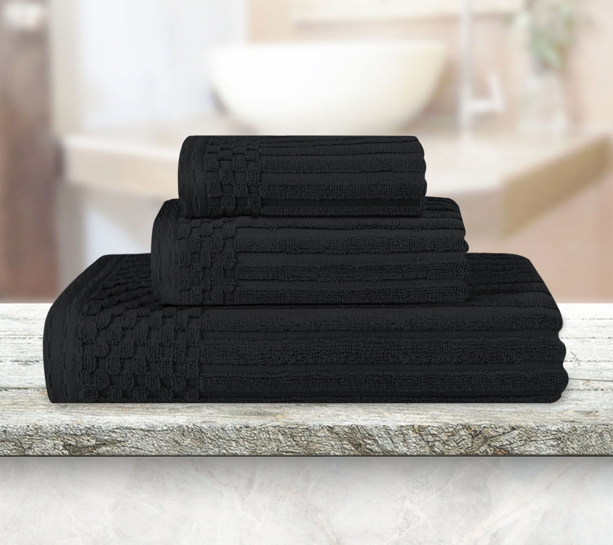 Superior Ribbed Cotton 3-Piece Towel Set